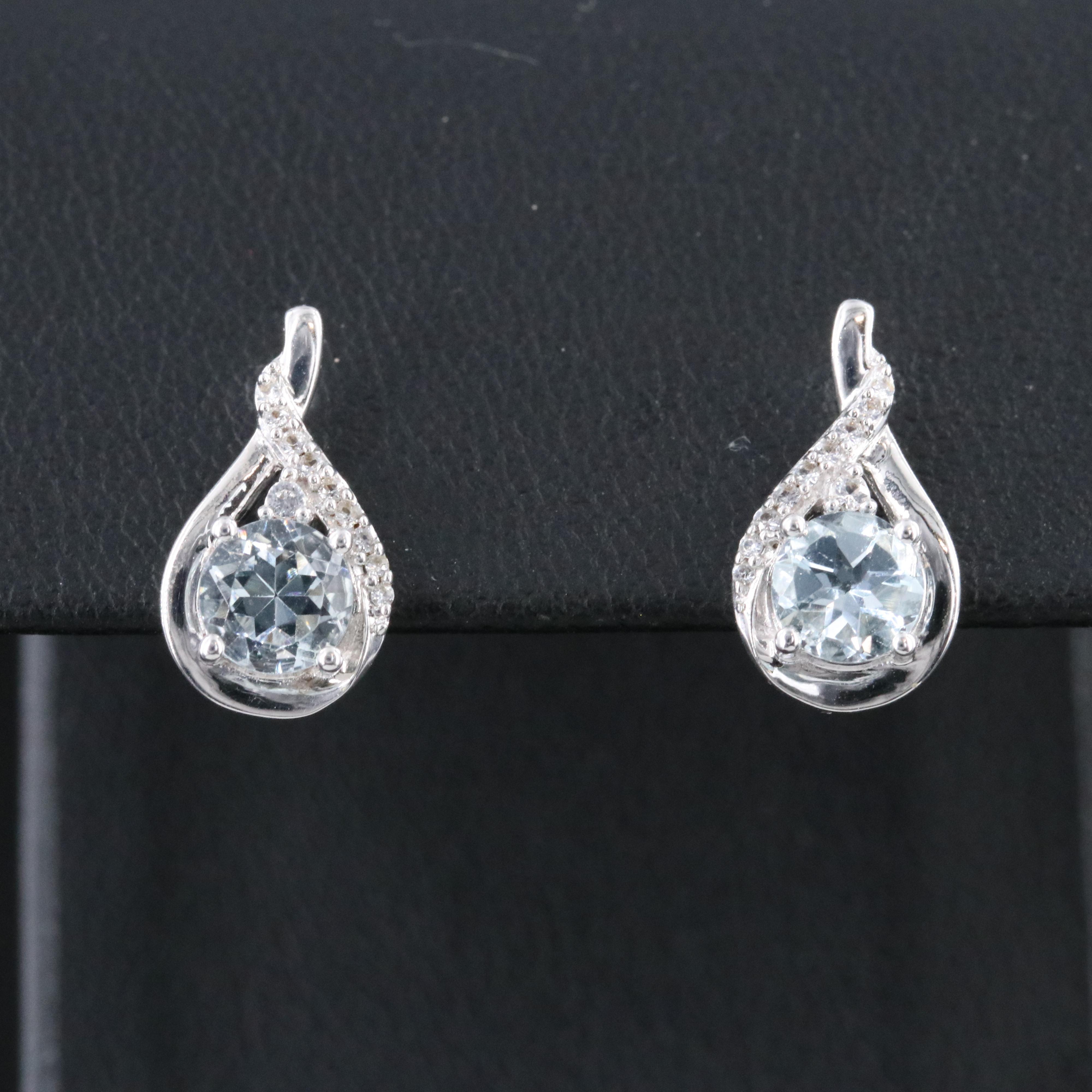 Sterling Aquamarine and White Sapphire Earrings