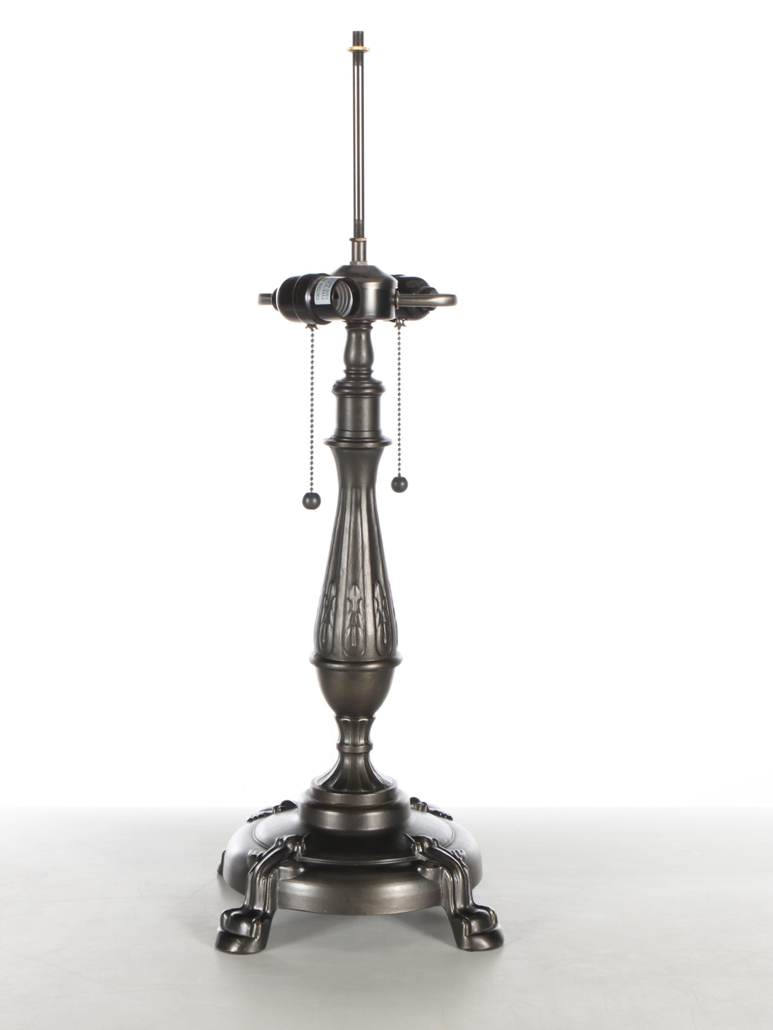 Splendor Dark Pewter Table Lamp with Floral Slag Glass Shade, 21st Century