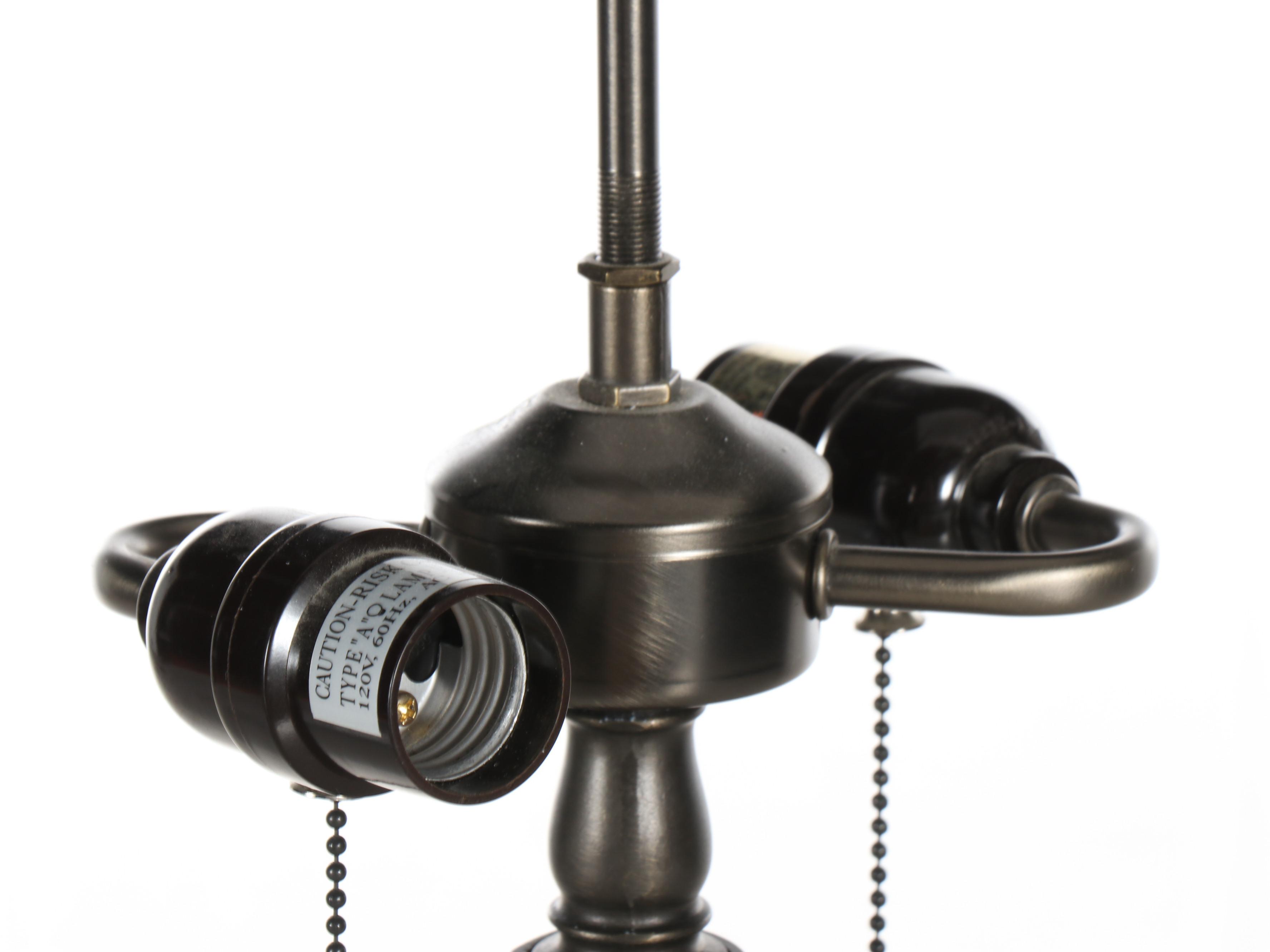 Splendor Dark Pewter Table Lamp with Floral Slag Glass Shade, 21st Century