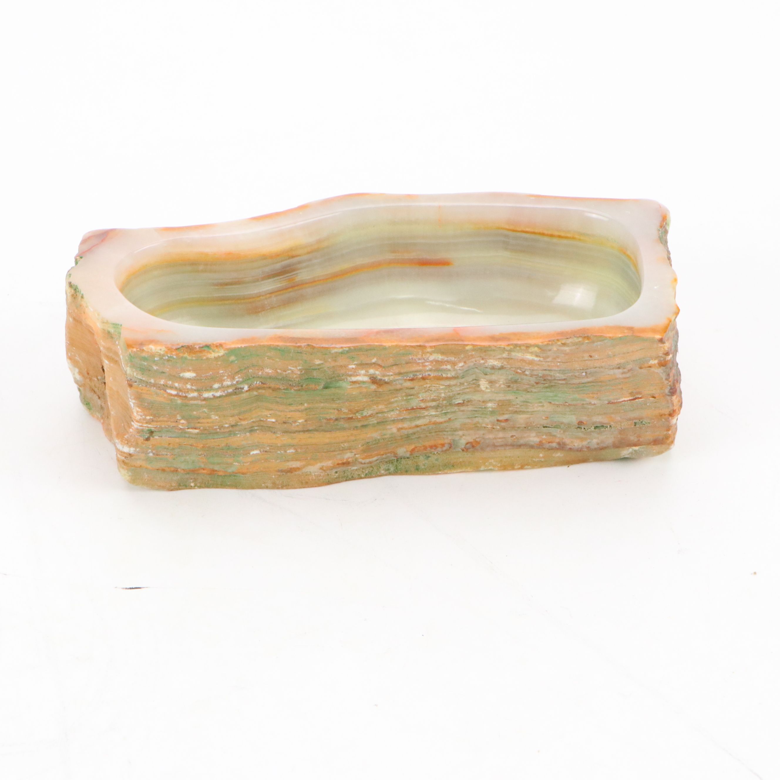 Carved Septarian Nodule Zuni Bear Fetish Figure with Banded Calcite Bowl