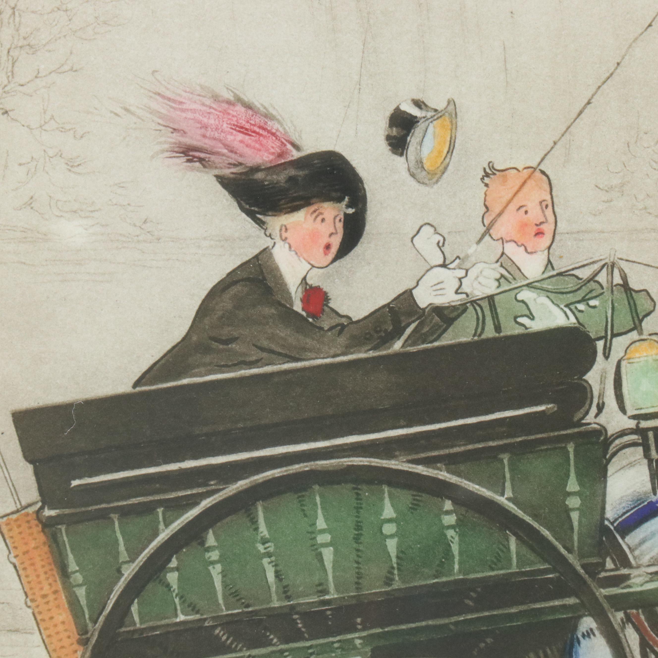 Hand-Colored Photogravure After Jean Matet "En Revenant du Bois," Circa 1912