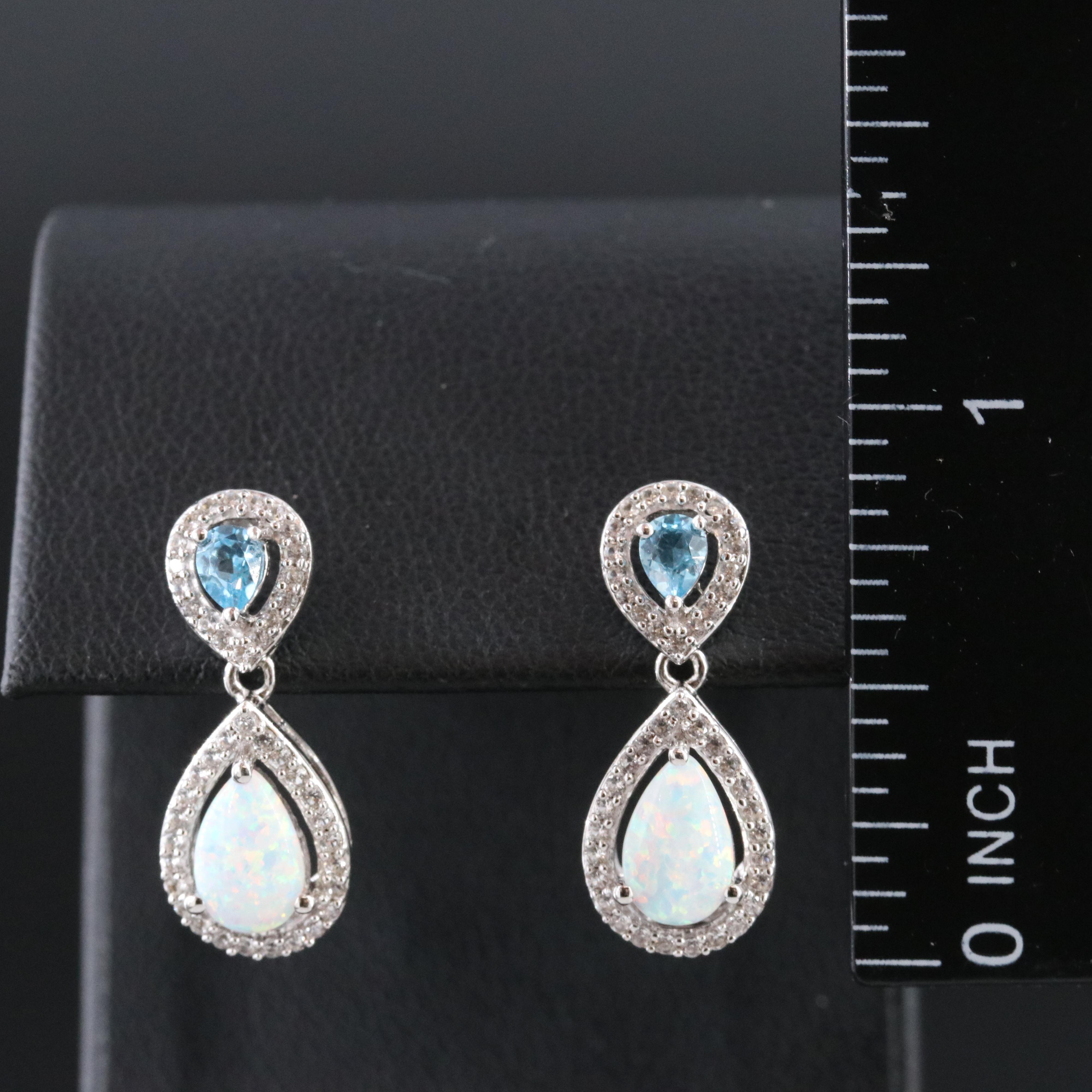 Sterling Opal and Blue Topaz Earrings with White Sapphire Accents