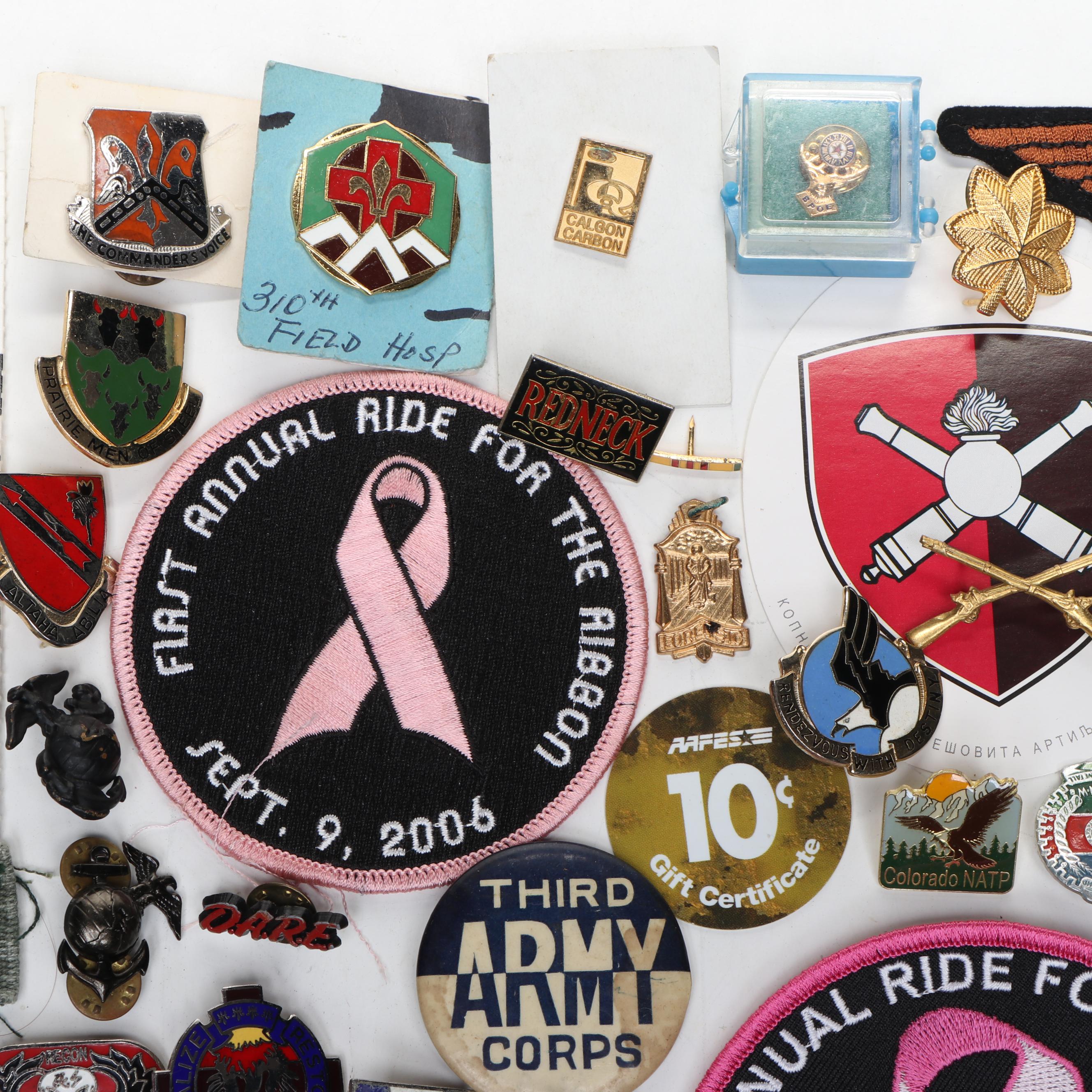 Collection of Enamel Metal Pinbacks and Iron-On Patches