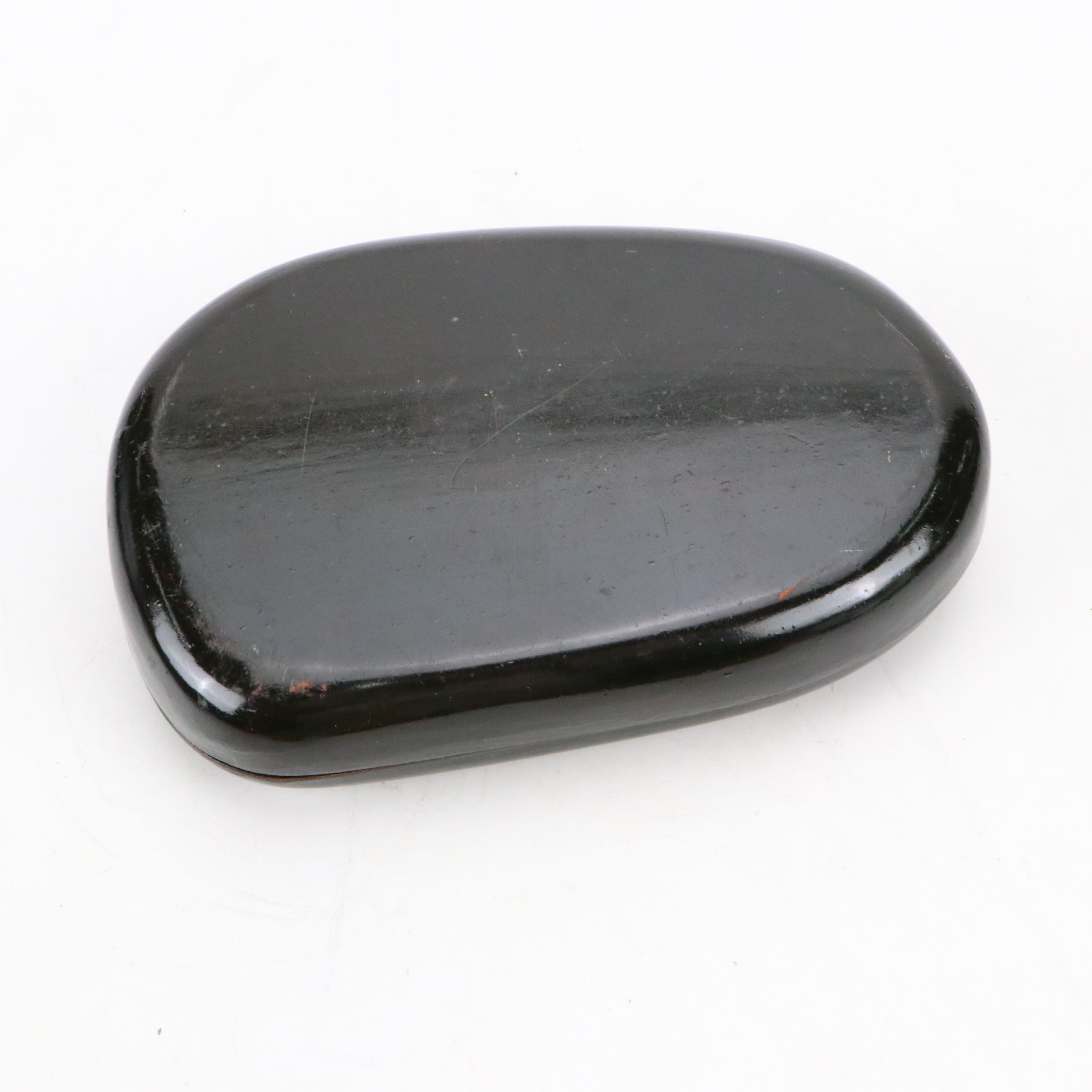 East Asian Calligraphy Turnip Inkwell with Action Italian Netsuke and Metal Box