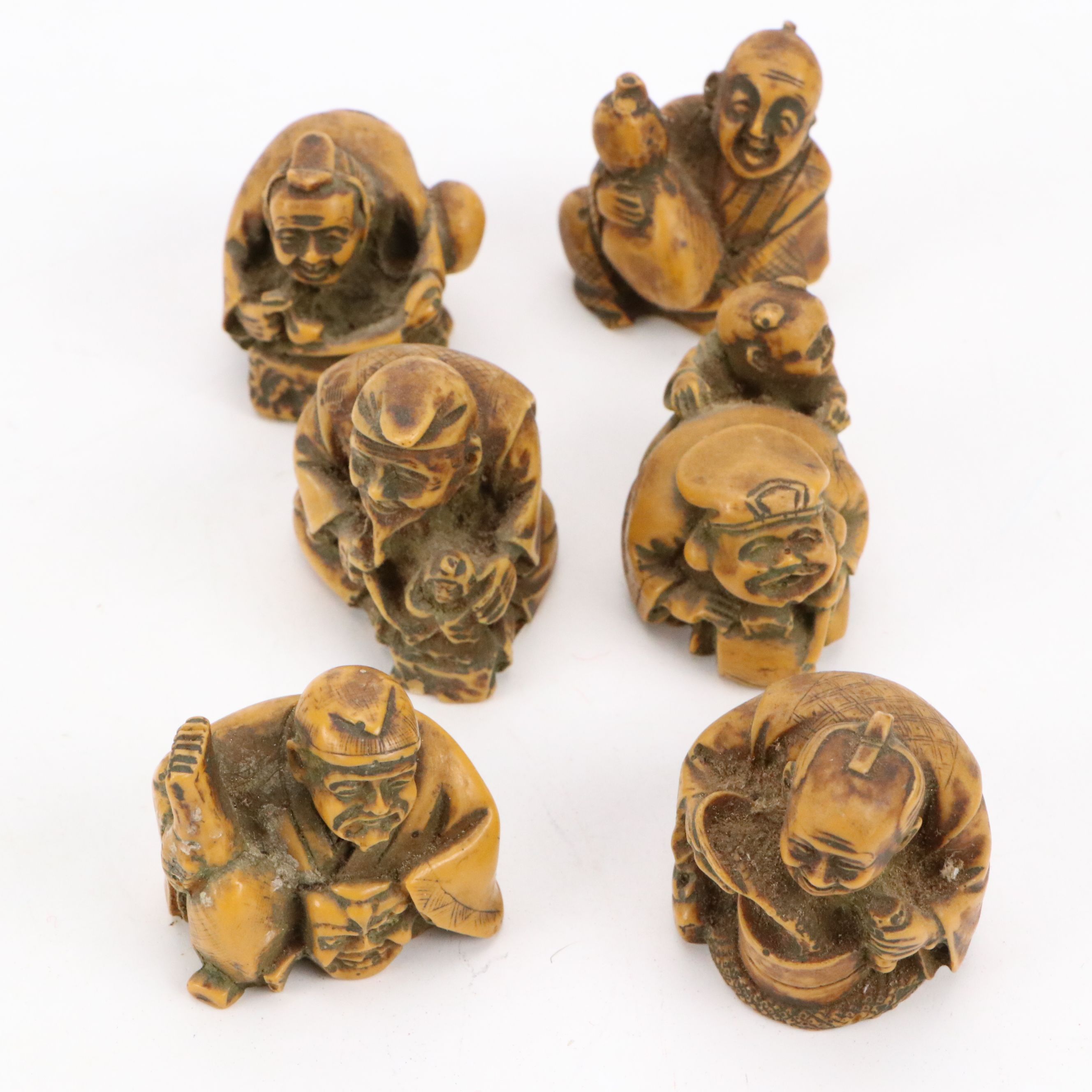 East Asian Calligraphy Turnip Inkwell with Action Italian Netsuke and Metal Box