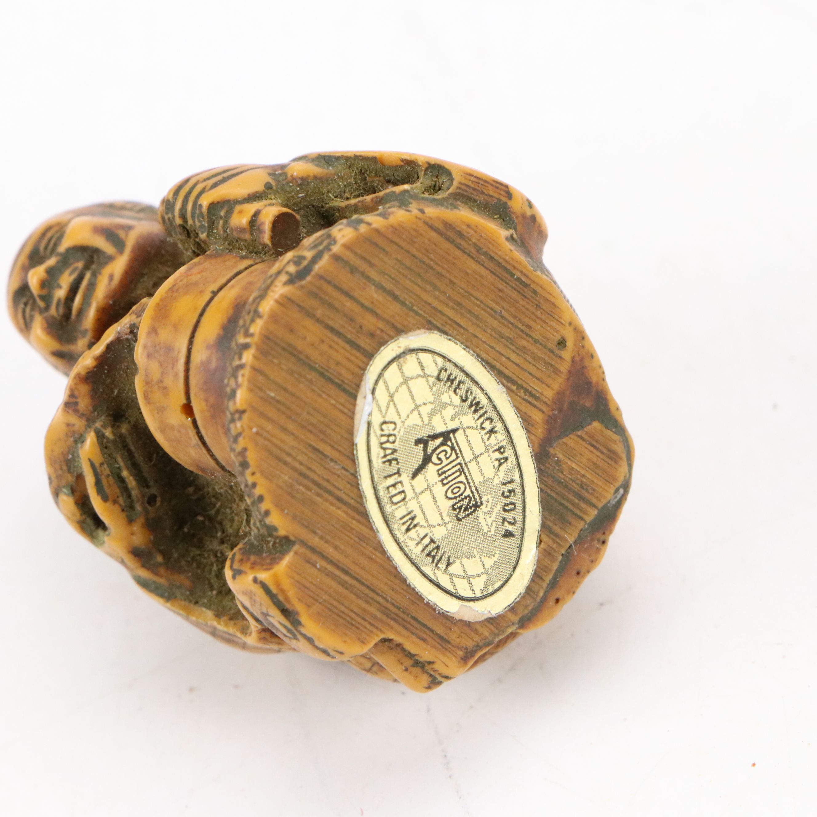 East Asian Calligraphy Turnip Inkwell with Action Italian Netsuke and Metal Box