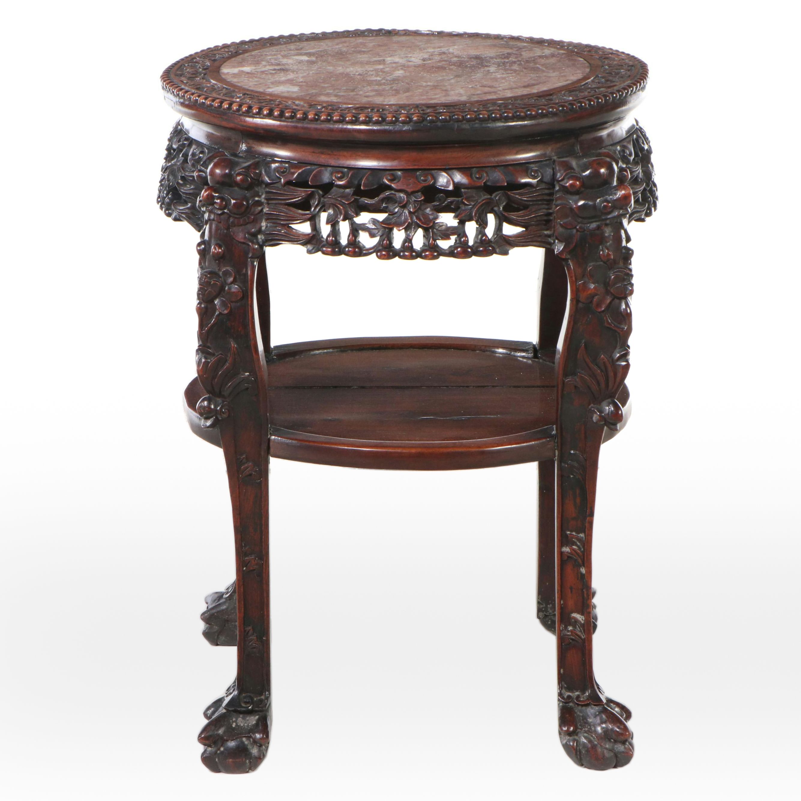 Chinese Marble and Rosewood Stand