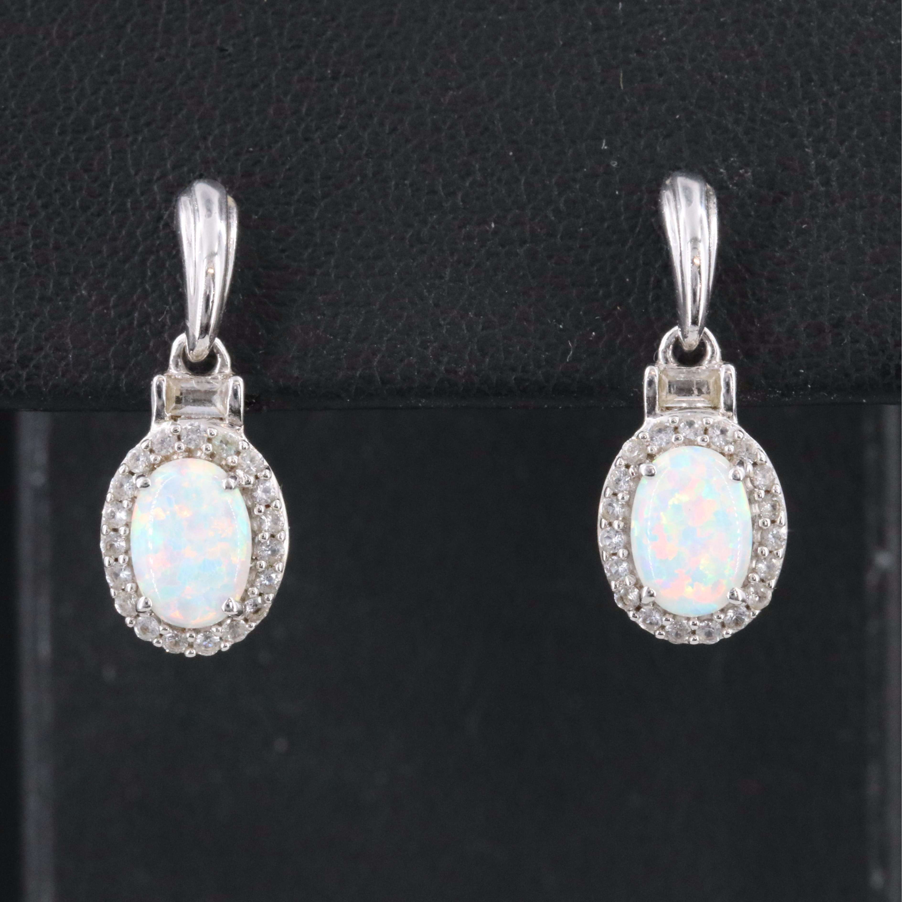 Sterling Opal and White Sapphire Earrings