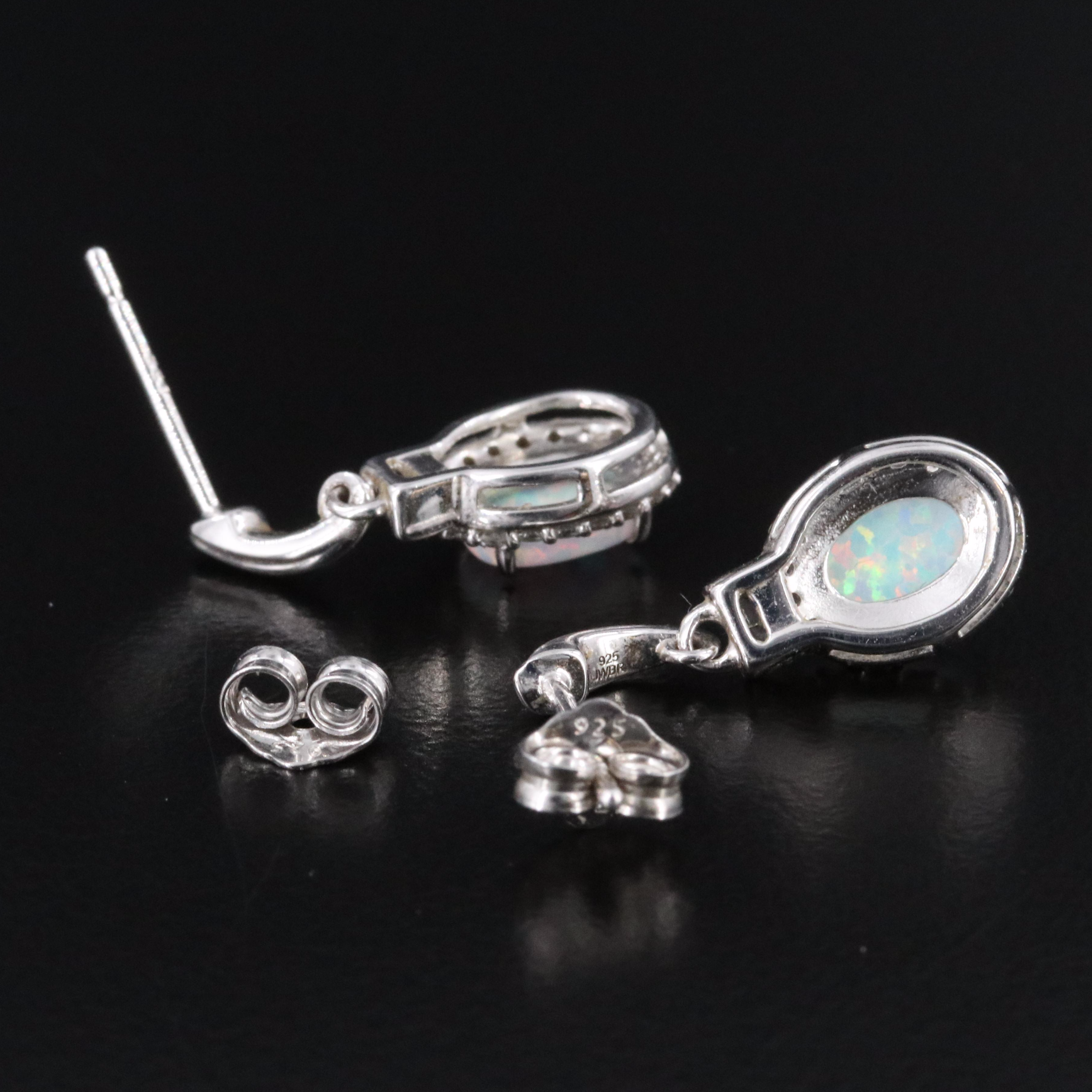 Sterling Opal and White Sapphire Earrings