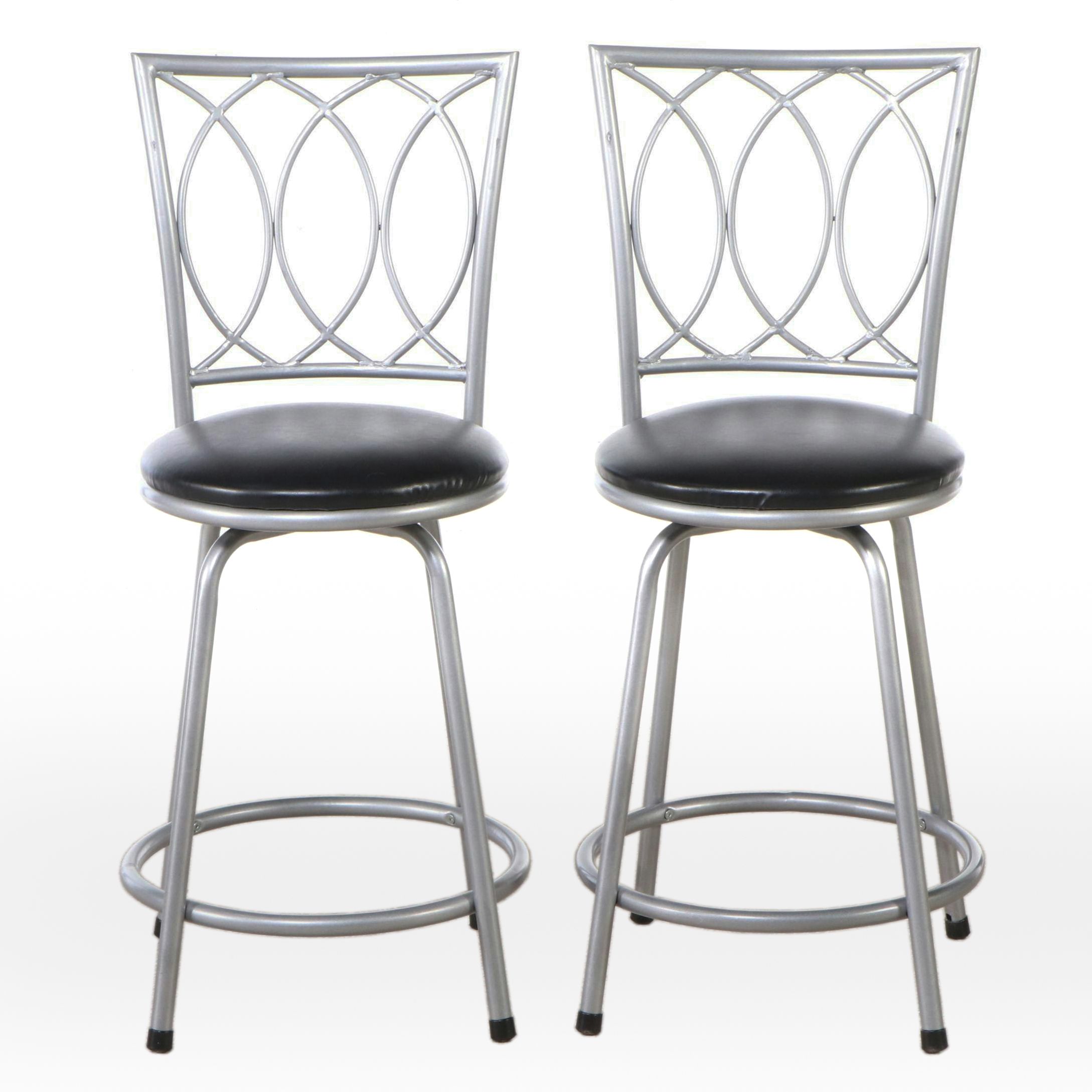 Pair of Contemporary Vinyl Upholstered Metal Barstools