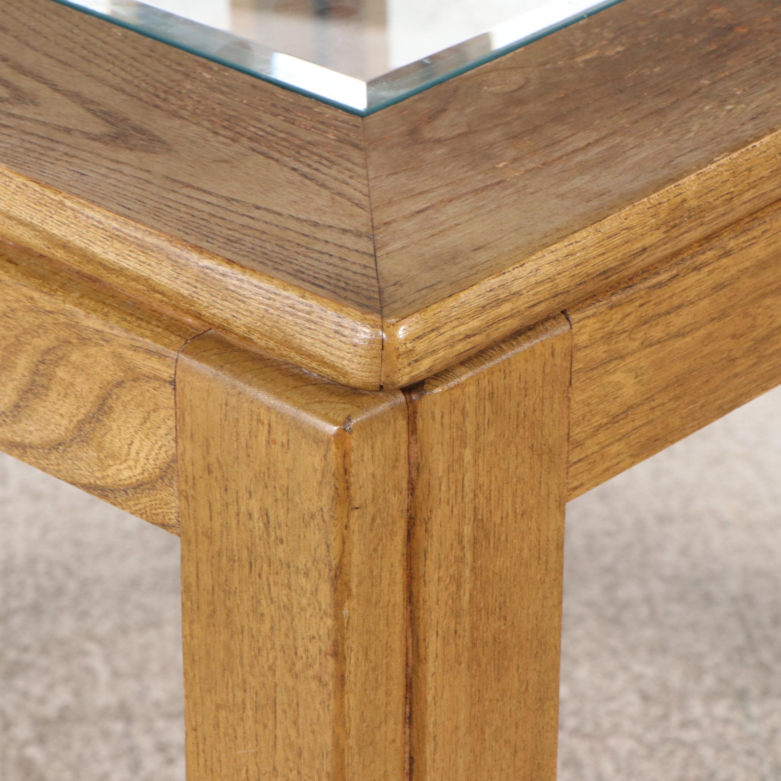 Modern Five Piece Oak Dining Set with Glass Top Inserts