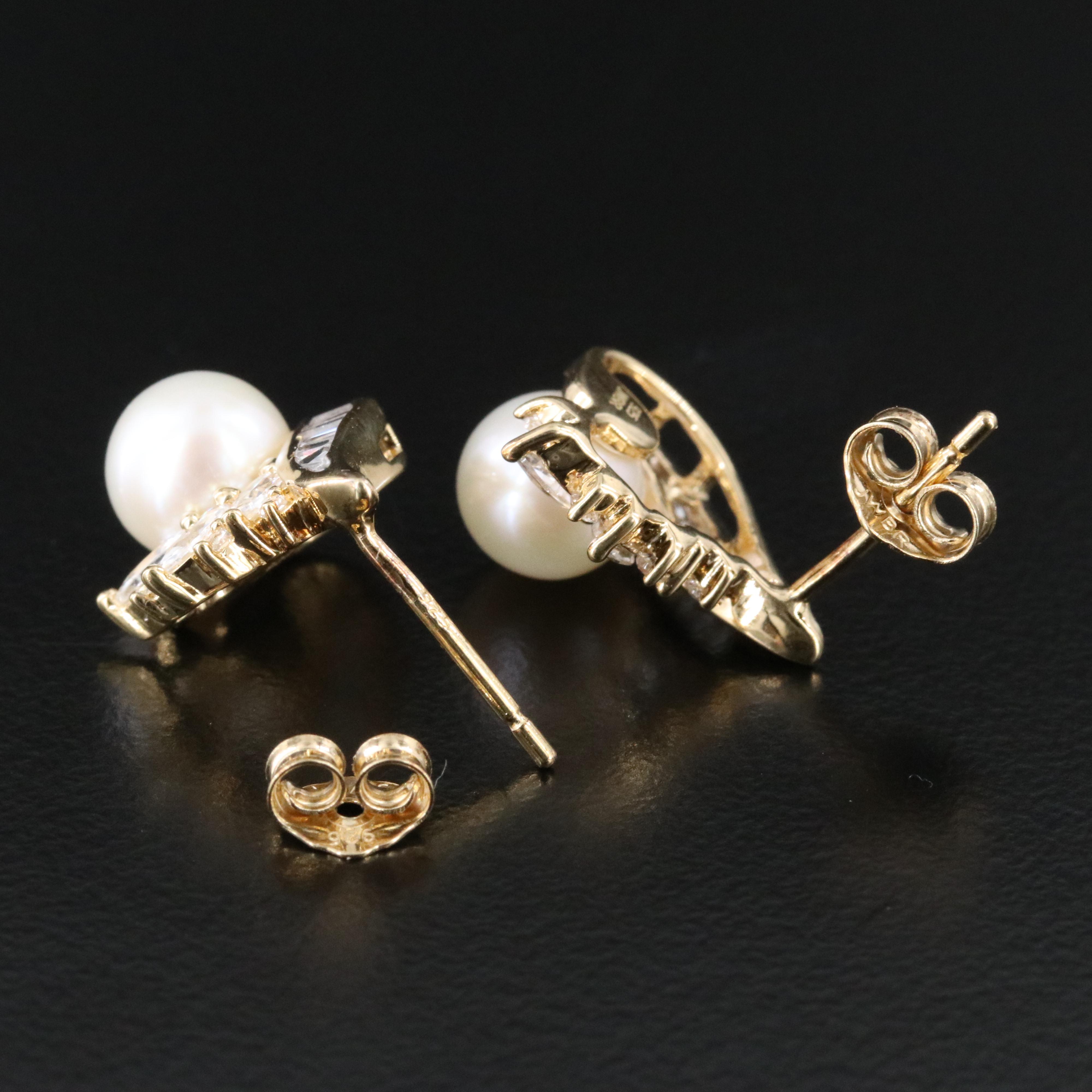 Sterling Pearl and White SApphire Earrings in Gold Tone Finish
