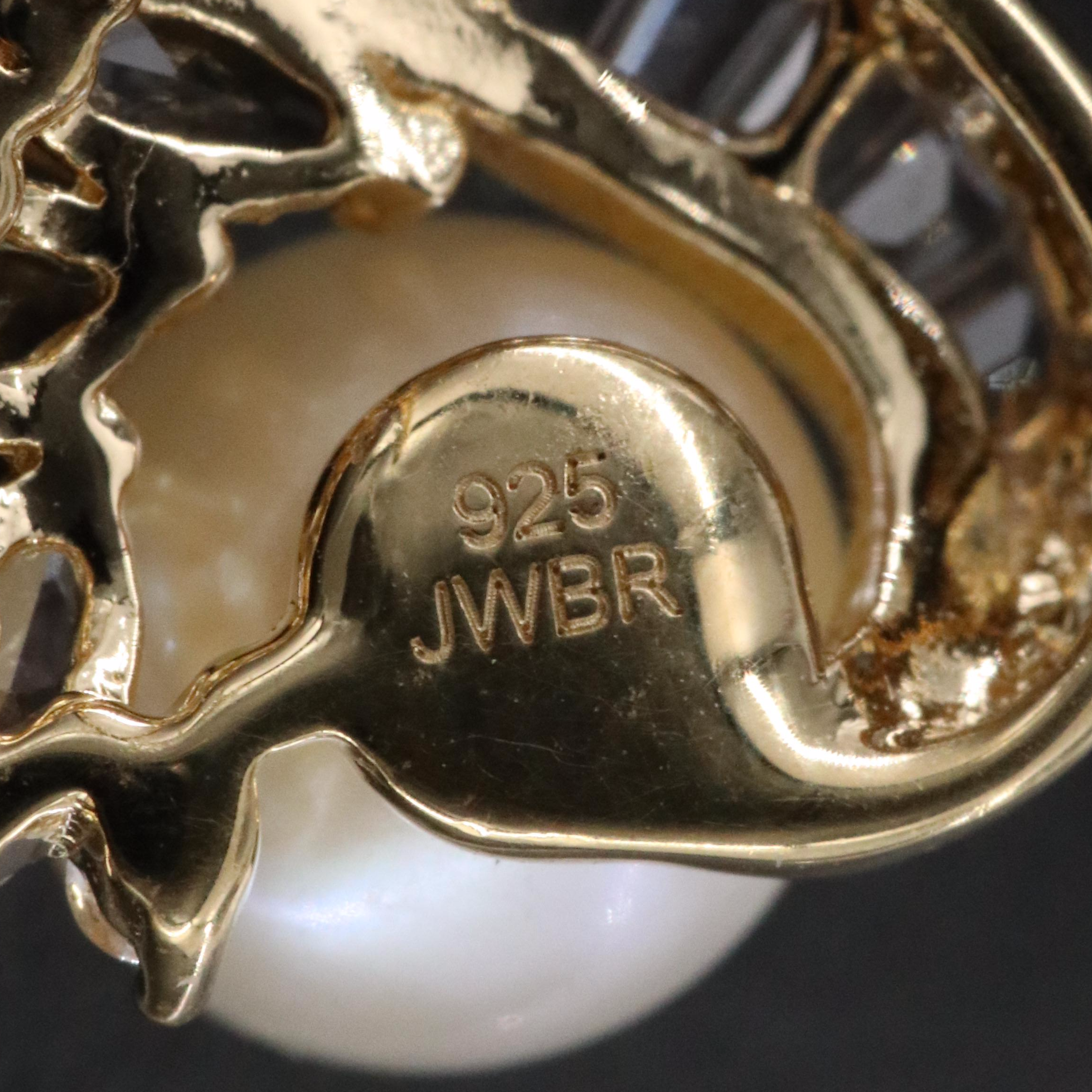 Sterling Pearl and White SApphire Earrings in Gold Tone Finish