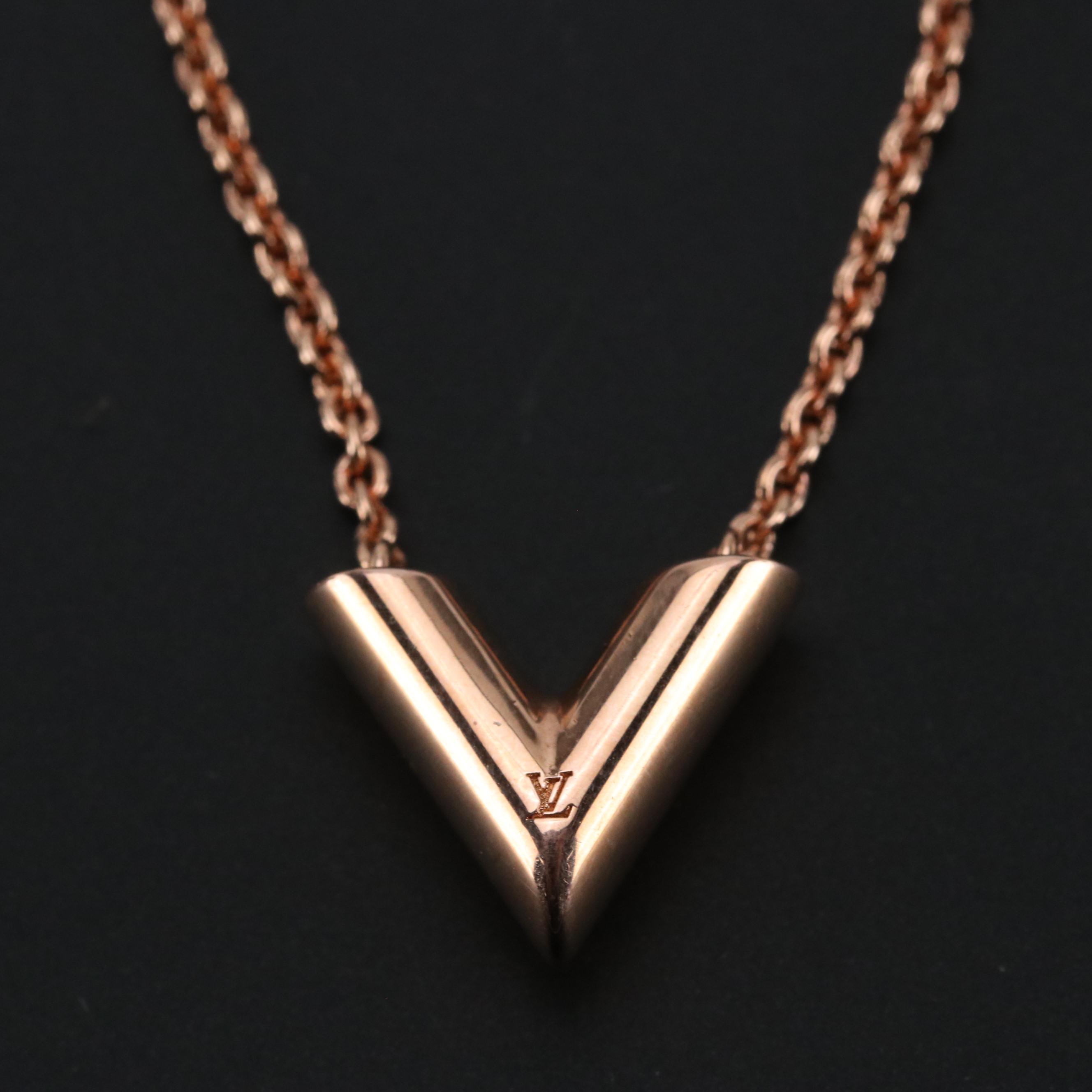 Louis Vuitton Rose-Gold Tone Essential V Necklace