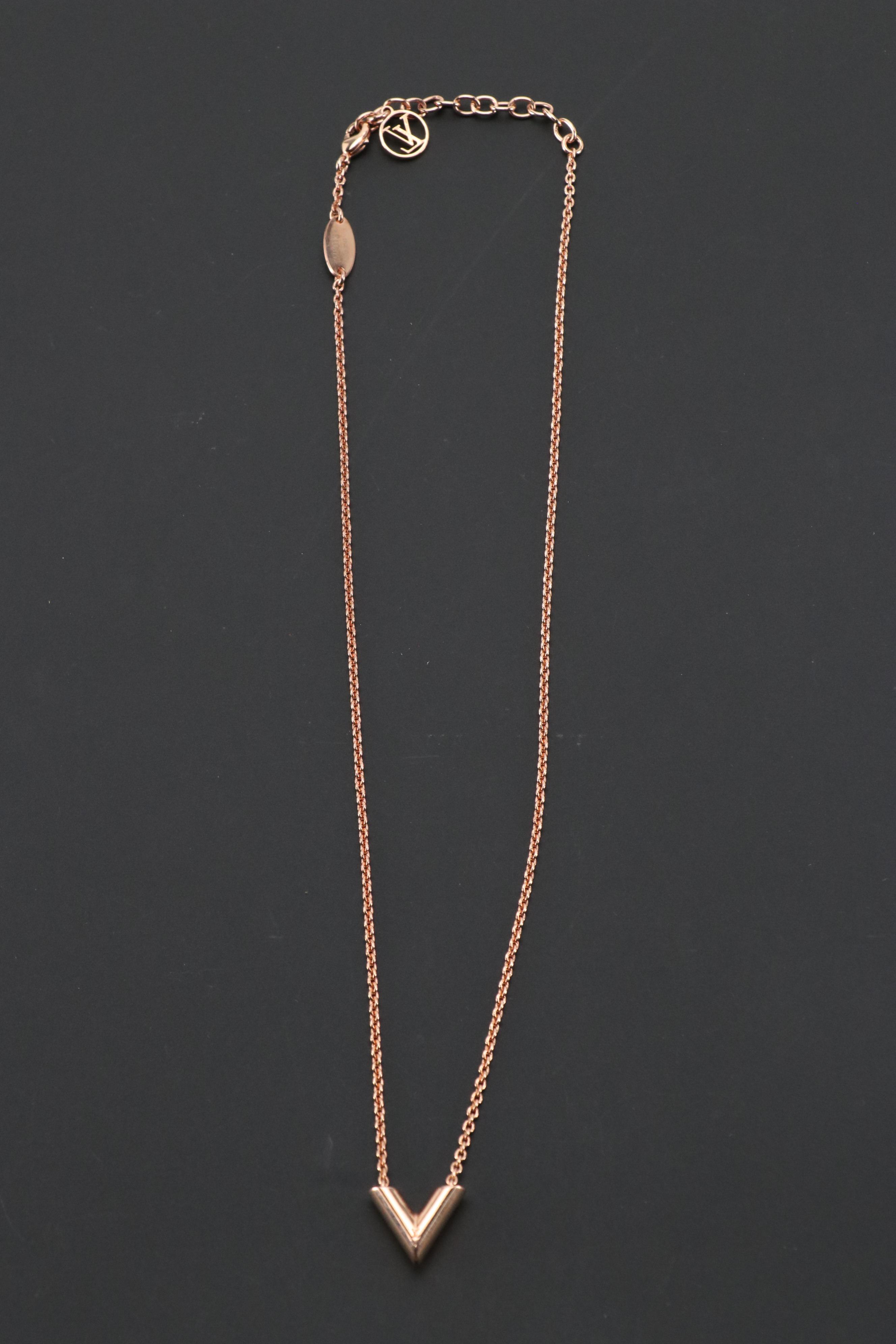 Louis Vuitton Rose-Gold Tone Essential V Necklace