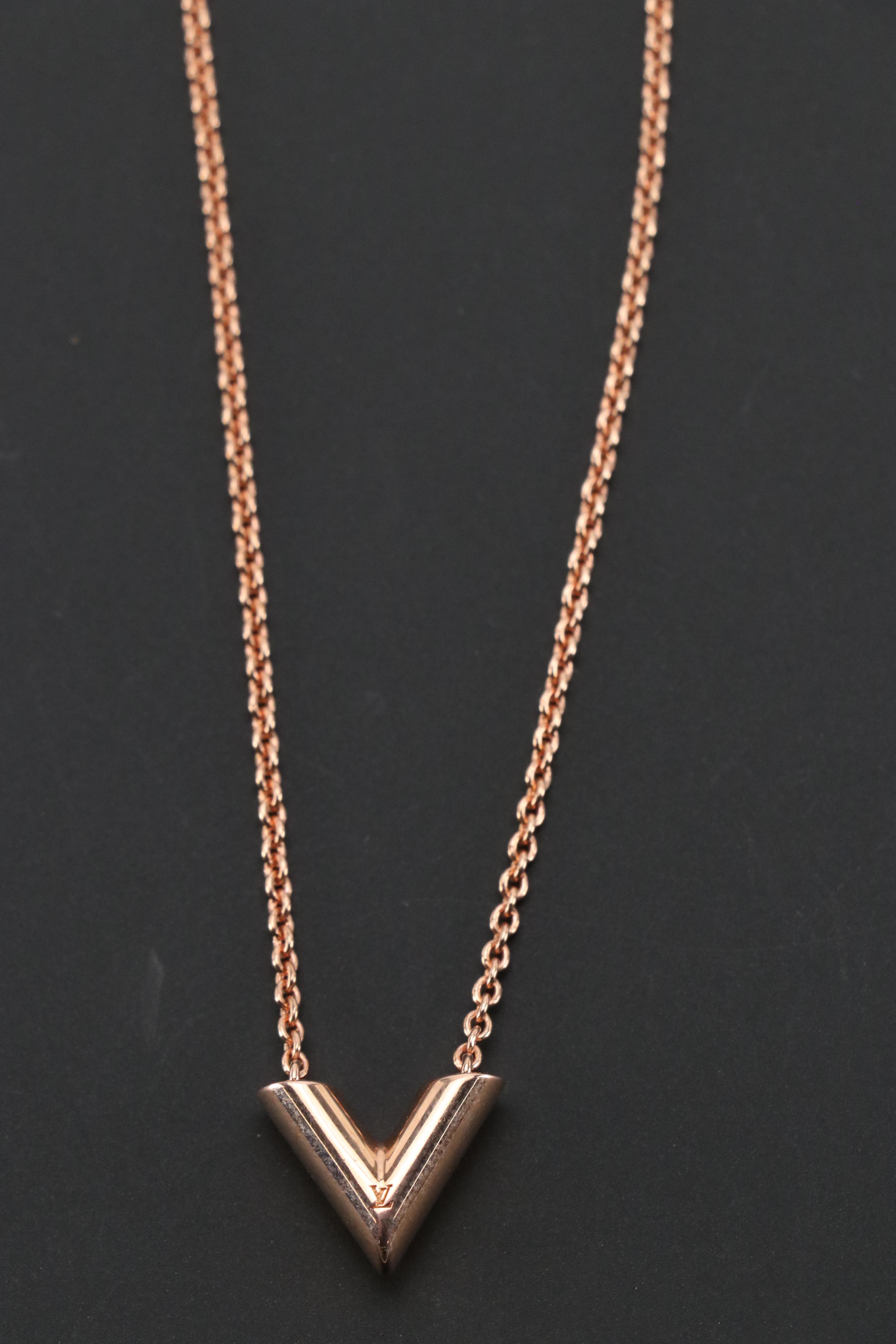 Louis Vuitton Rose-Gold Tone Essential V Necklace