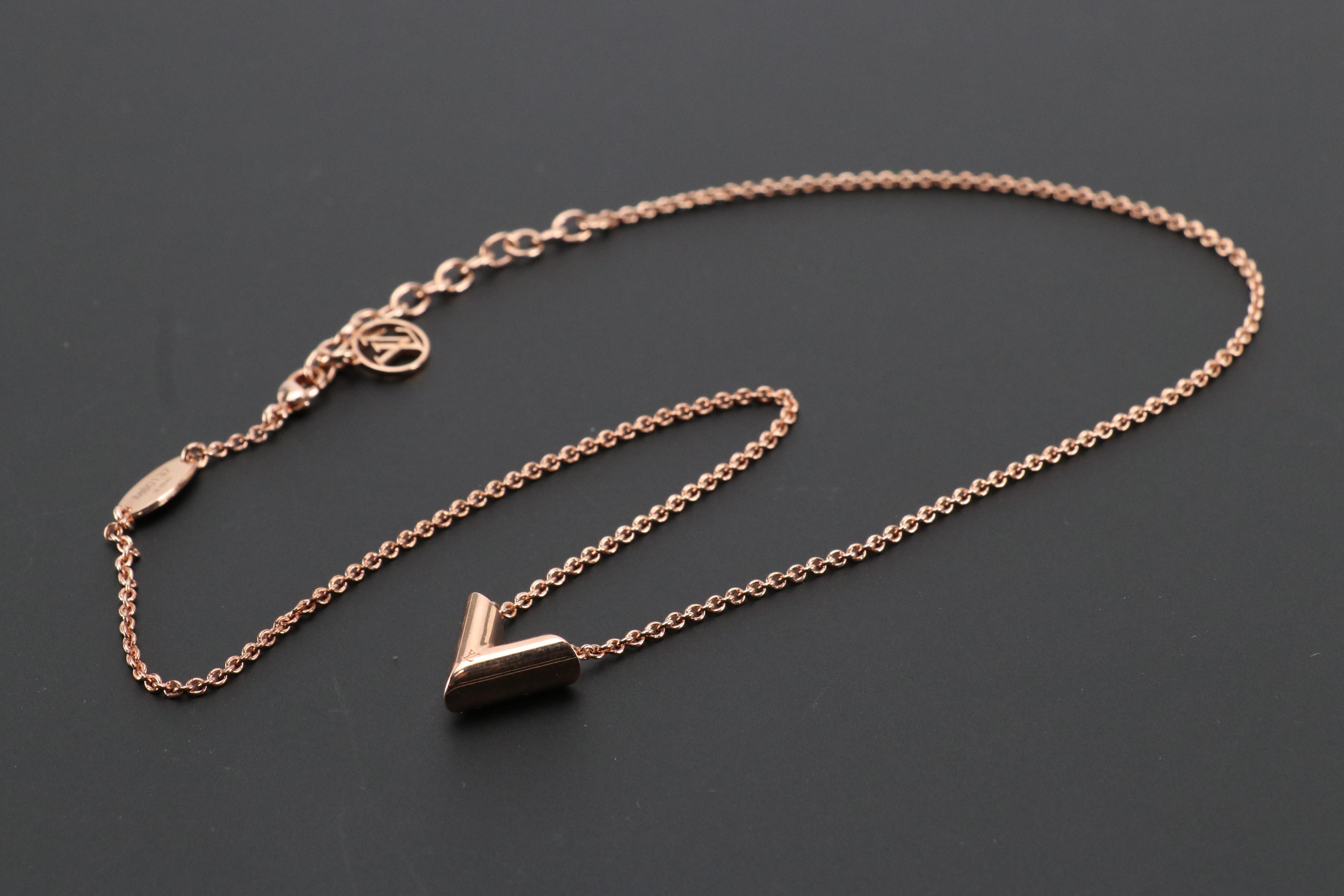 Louis Vuitton Rose-Gold Tone Essential V Necklace