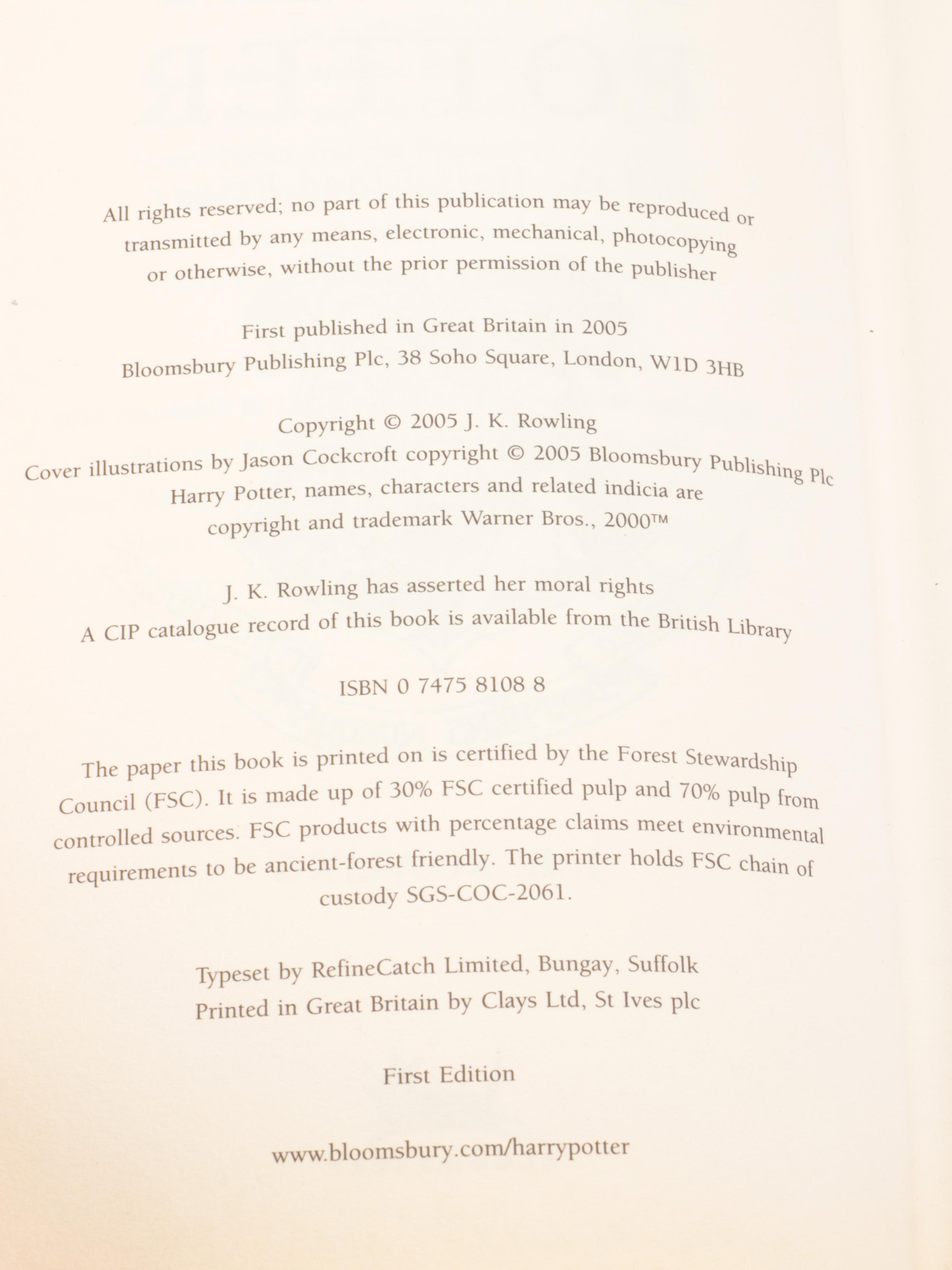 First UK Edition "Harry Potter and the Half-Blood Prince" by J. K. Rowling