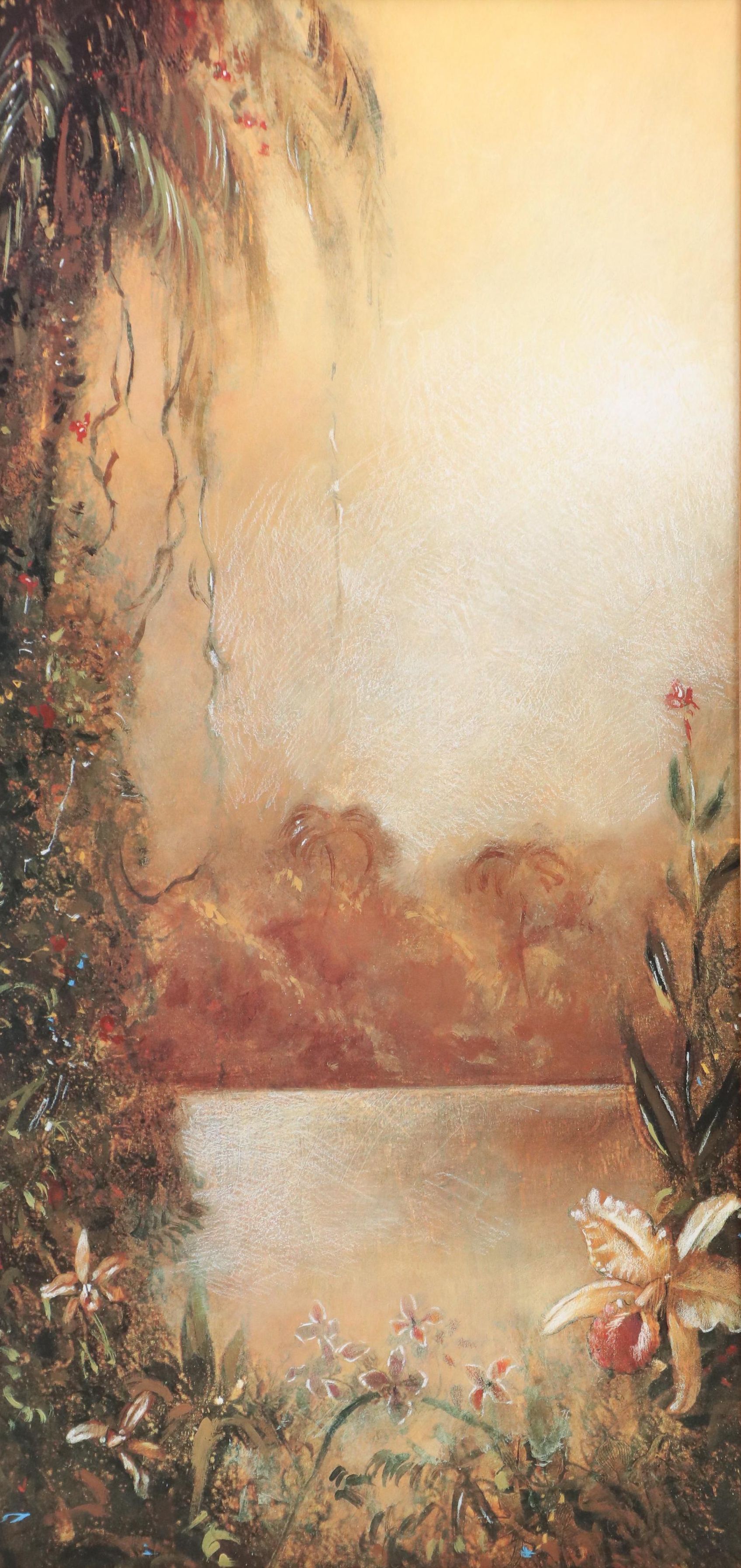 Landscape Offset Lithograph with Flowers and Palm Tree, Late 20th–21st C.