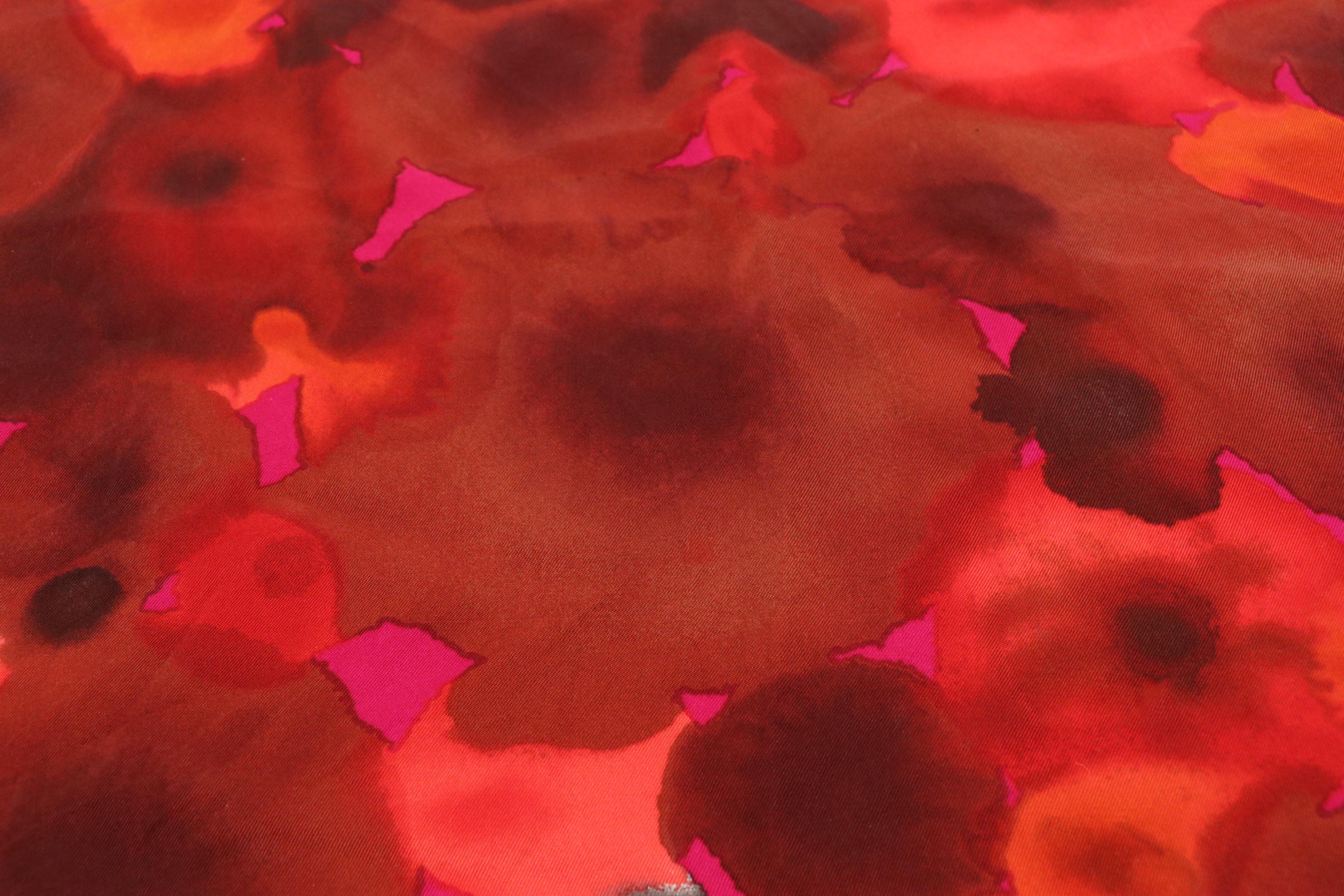 Gucci Vintage Red and Pink Floral Printed Square Silk Scarf