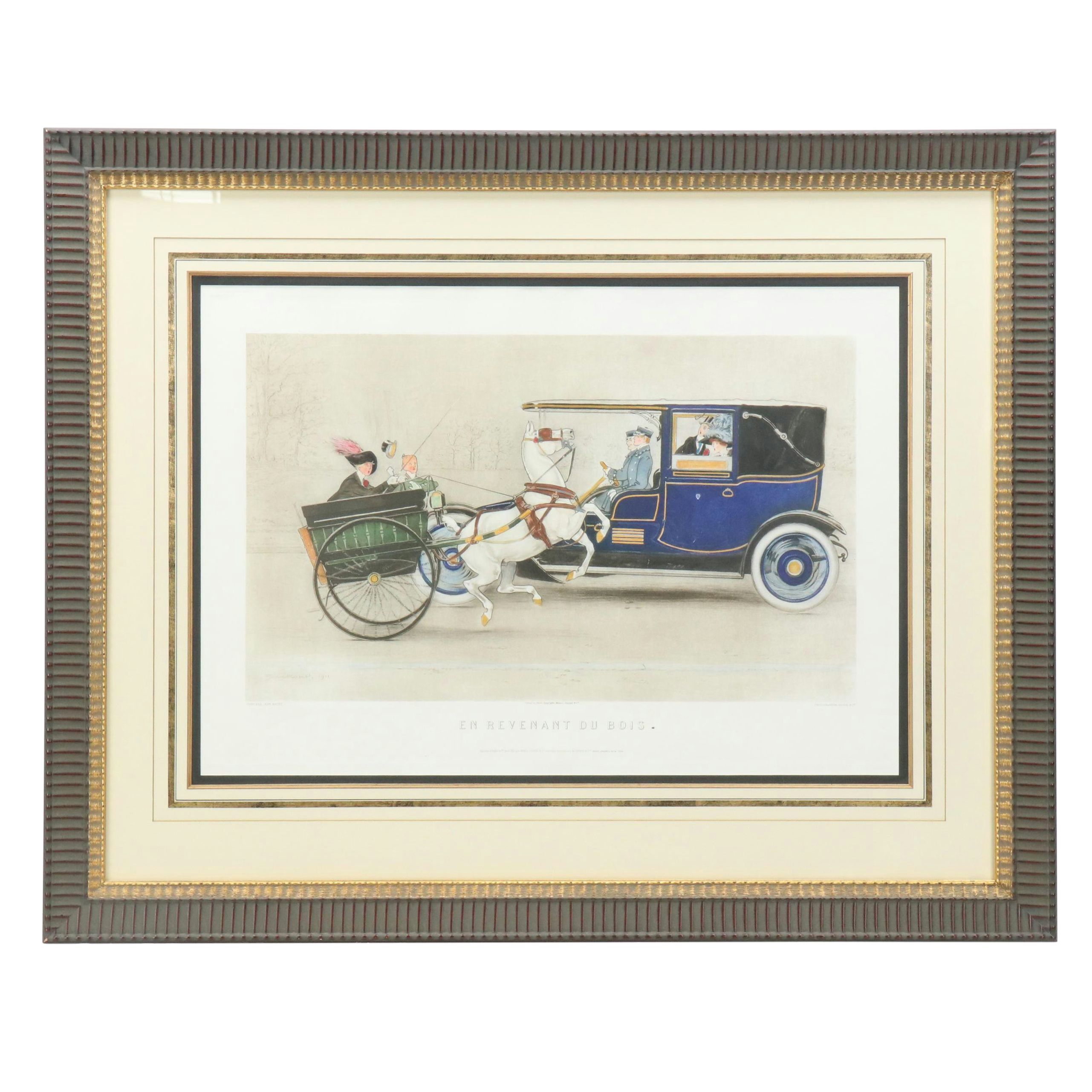 Hand-Colored Photogravure After Jean Matet "En Revenant du Bois," Circa 1912