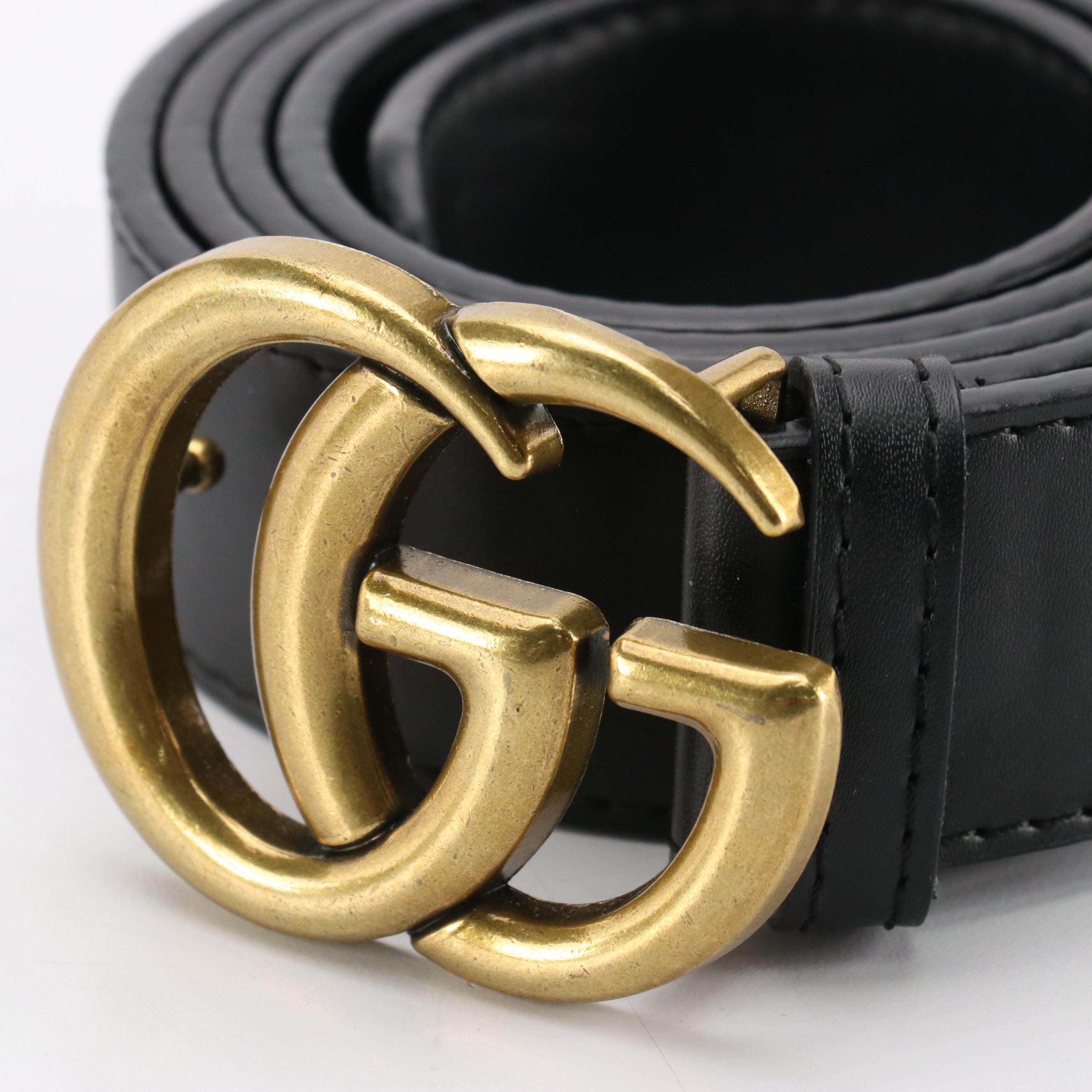Gucci GG Marmont Black Calfskin Leather Belt in Box