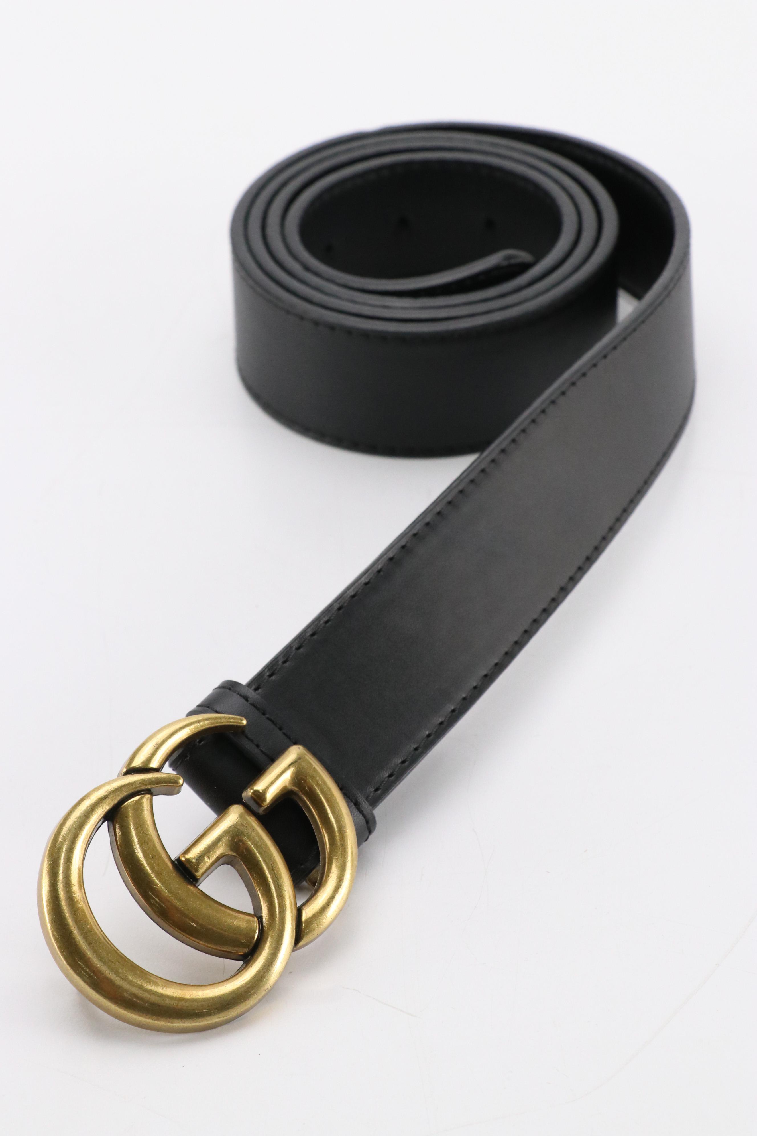Gucci GG Marmont Black Calfskin Leather Belt in Box