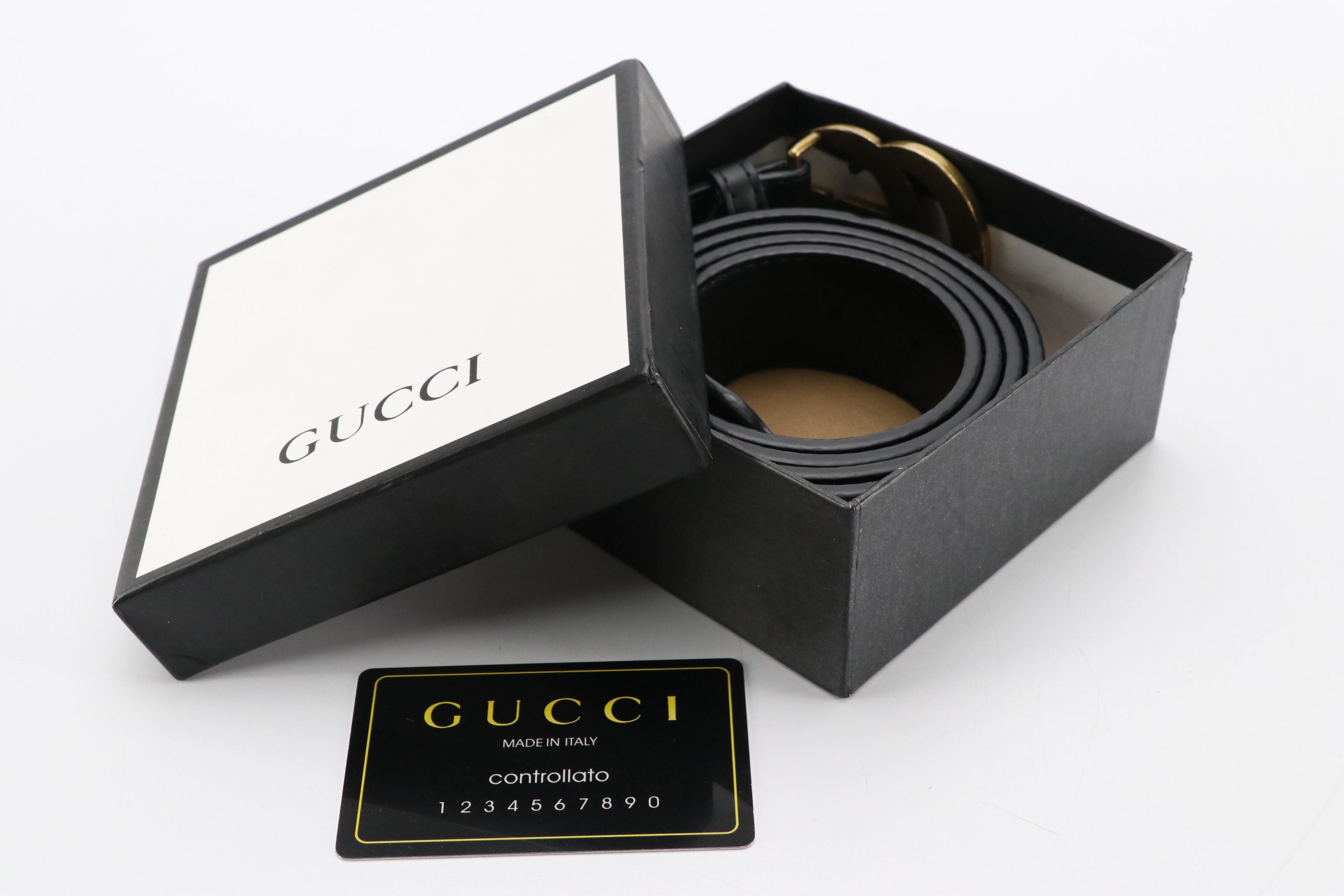 Gucci GG Marmont Black Calfskin Leather Belt in Box