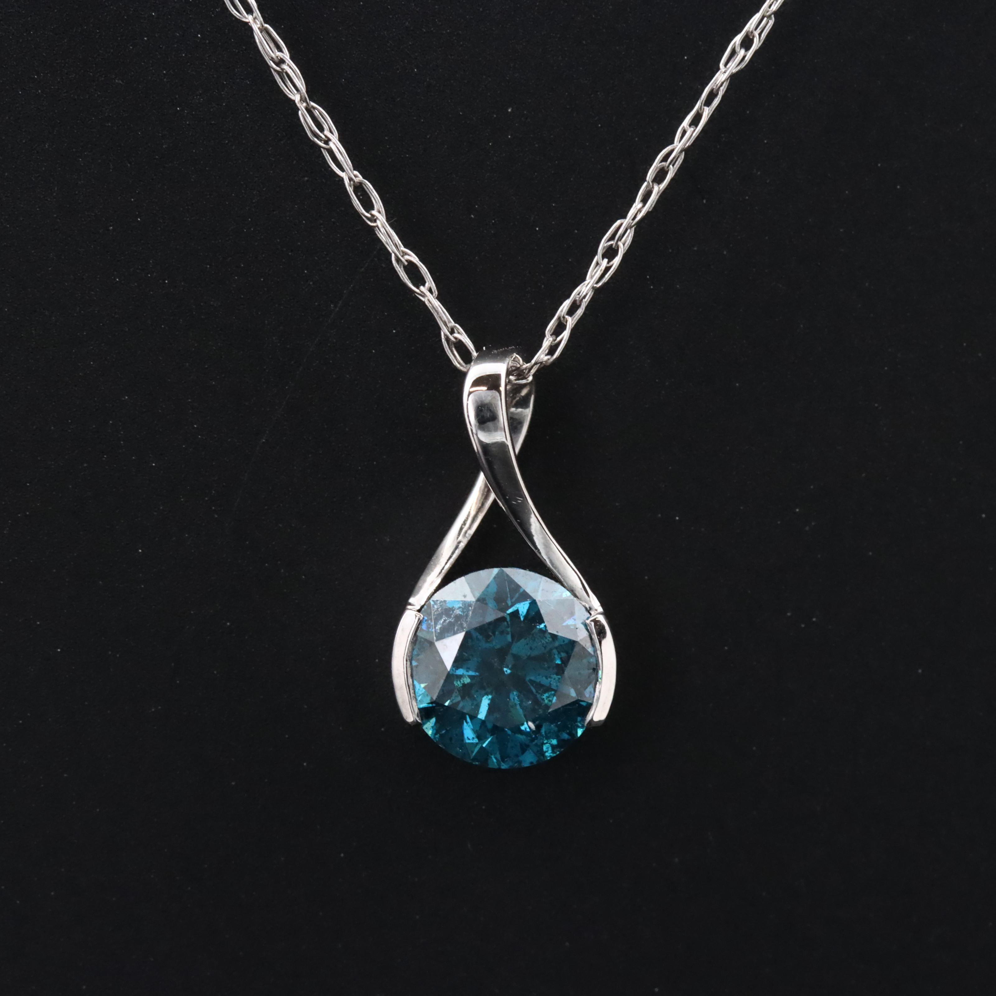 14K 0.97 CT Fancy Blue Diamond Solitaire Pendant Necklace