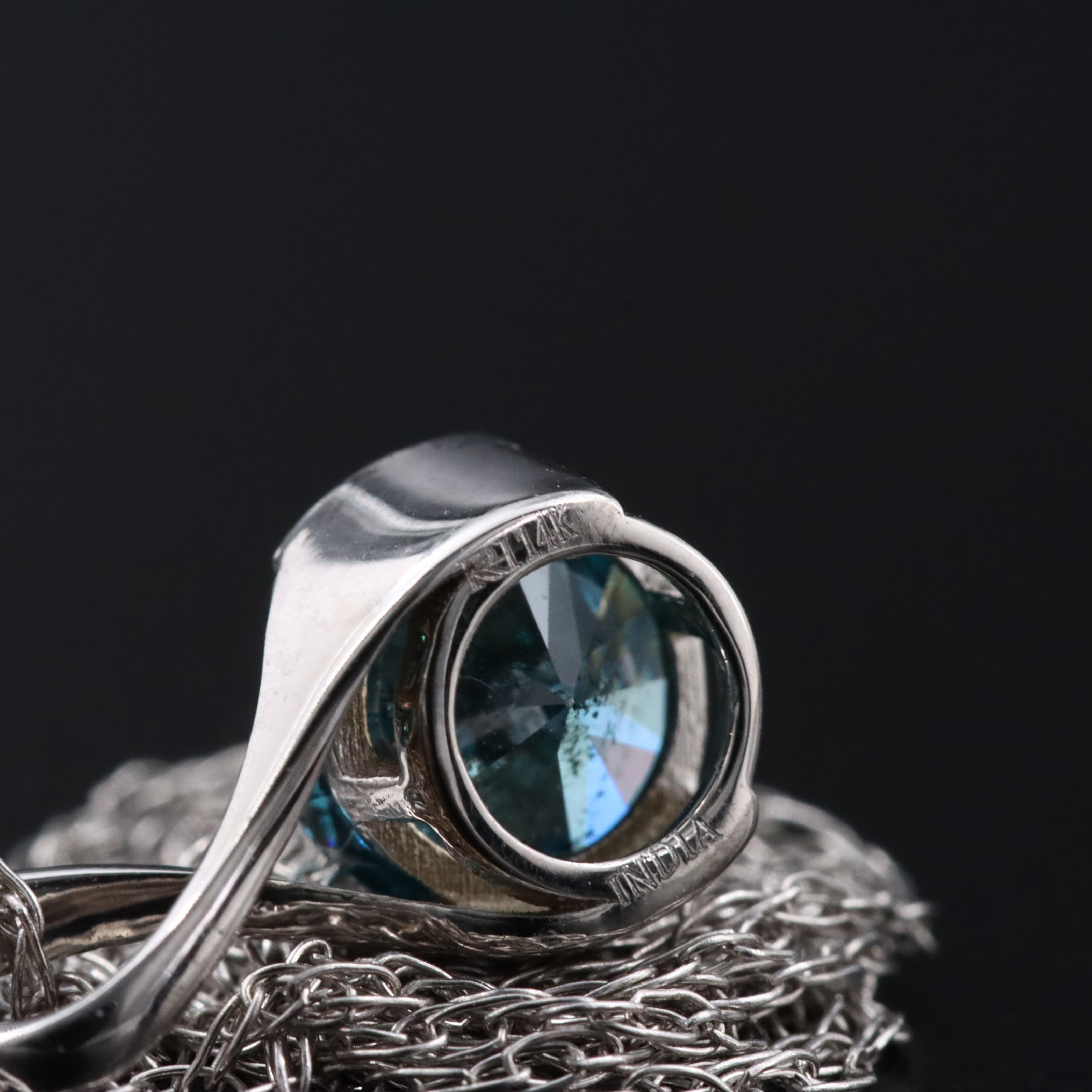 14K 0.97 CT Fancy Blue Diamond Solitaire Pendant Necklace