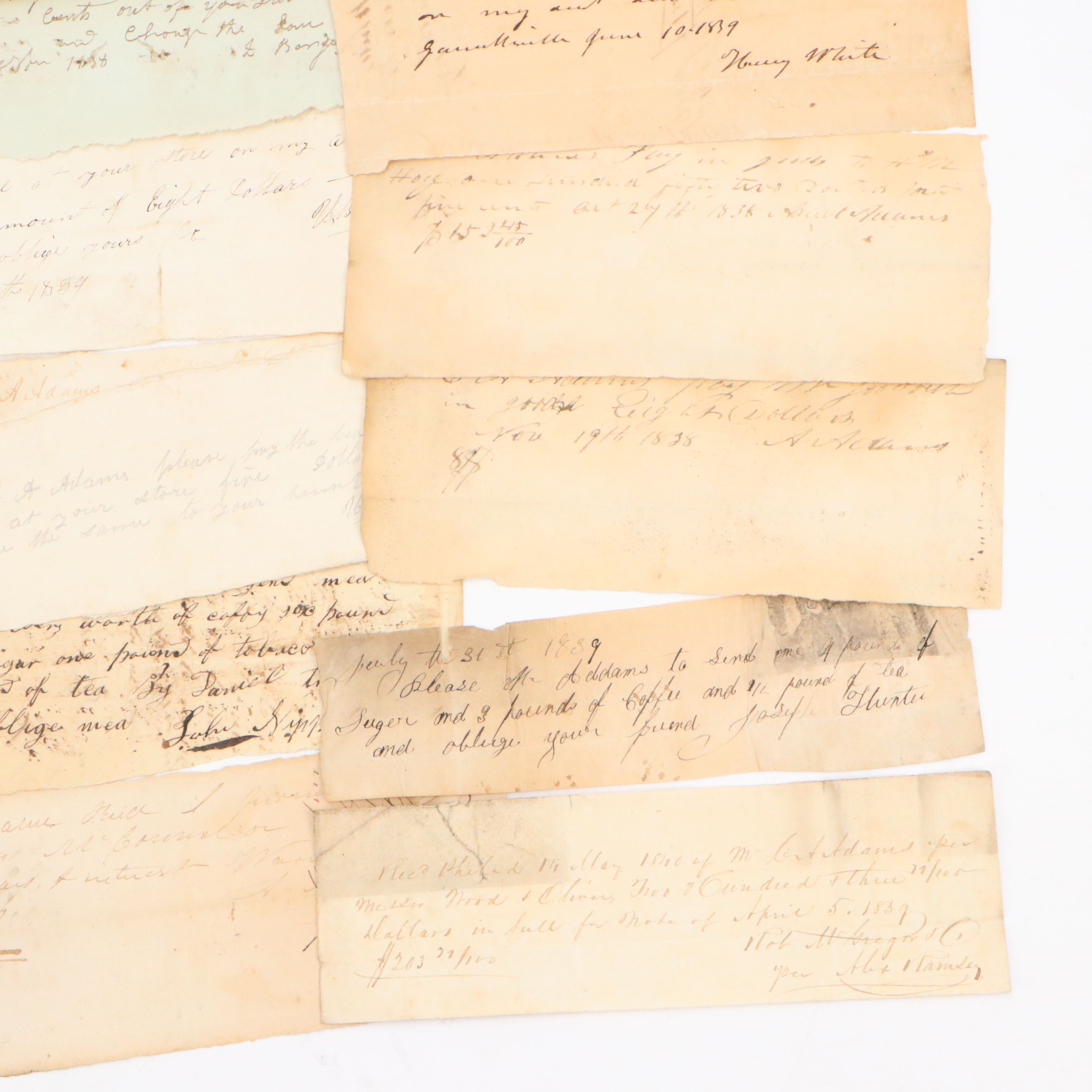 General Store Invoice Notes for Goods, Mid-19th Century