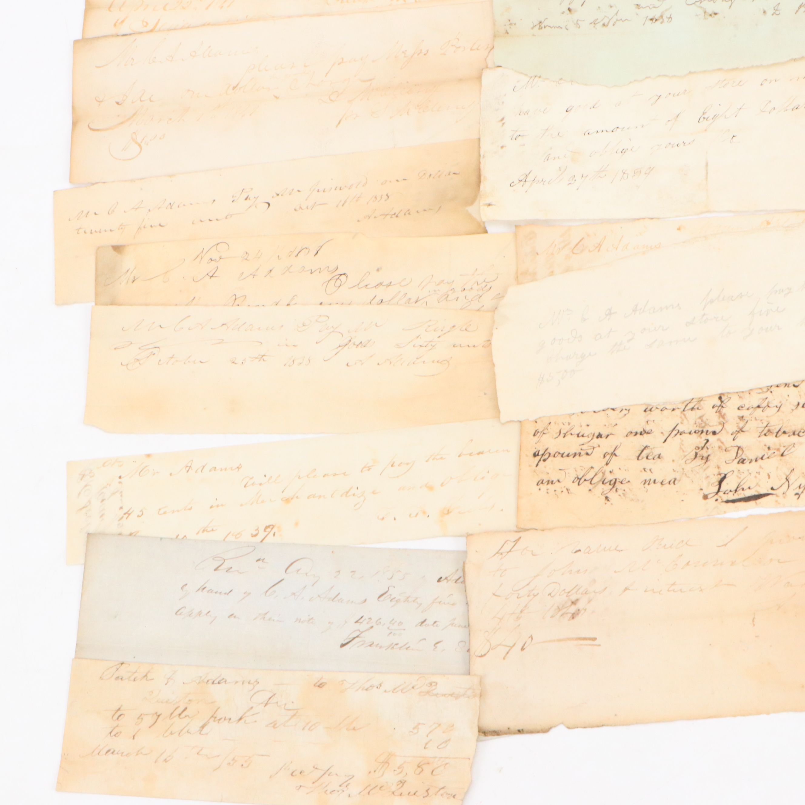 General Store Invoice Notes for Goods, Mid-19th Century