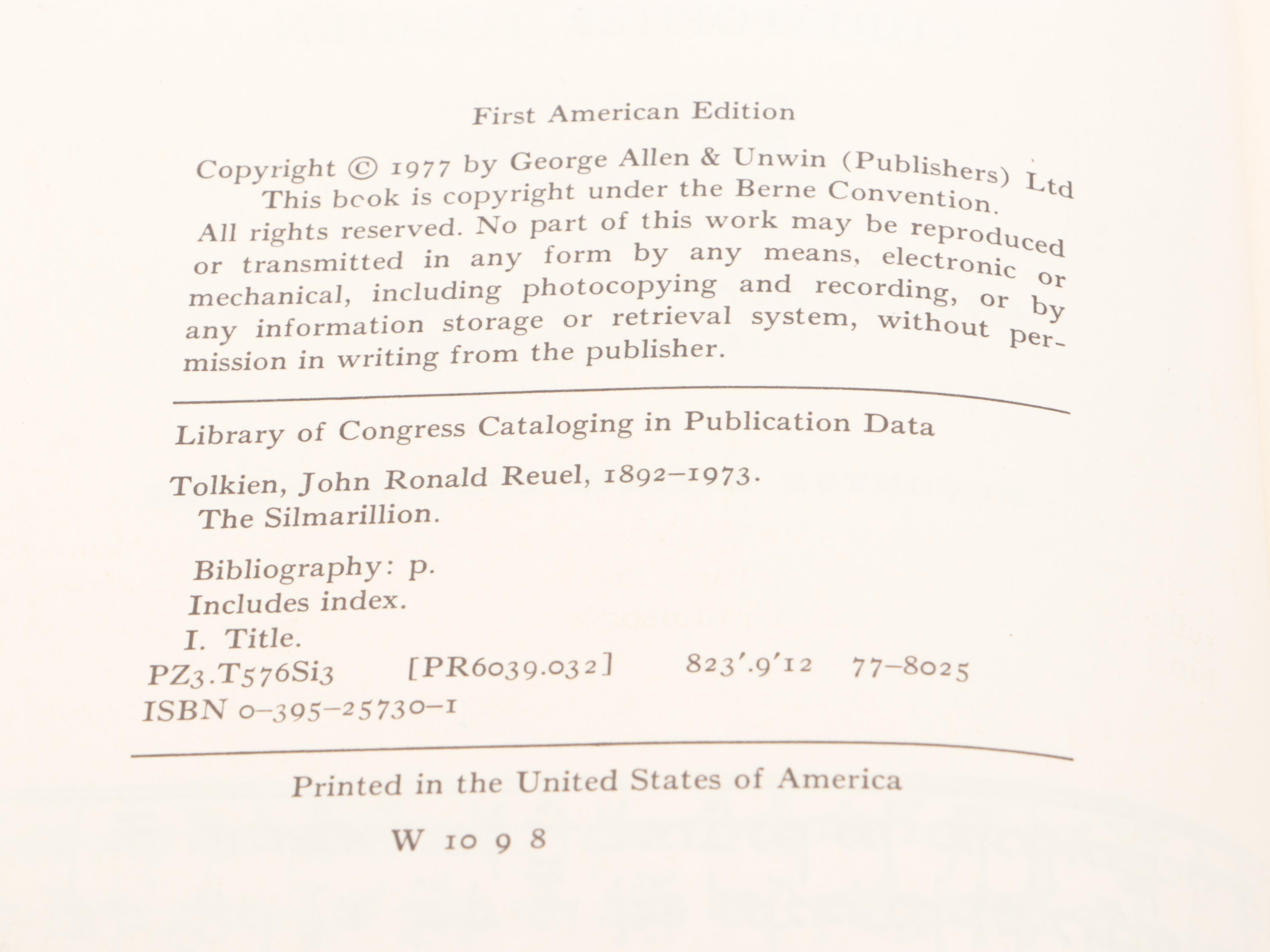 First American Edition "The Silmarillion" by J. R. R. Tolkien with Map, 1977