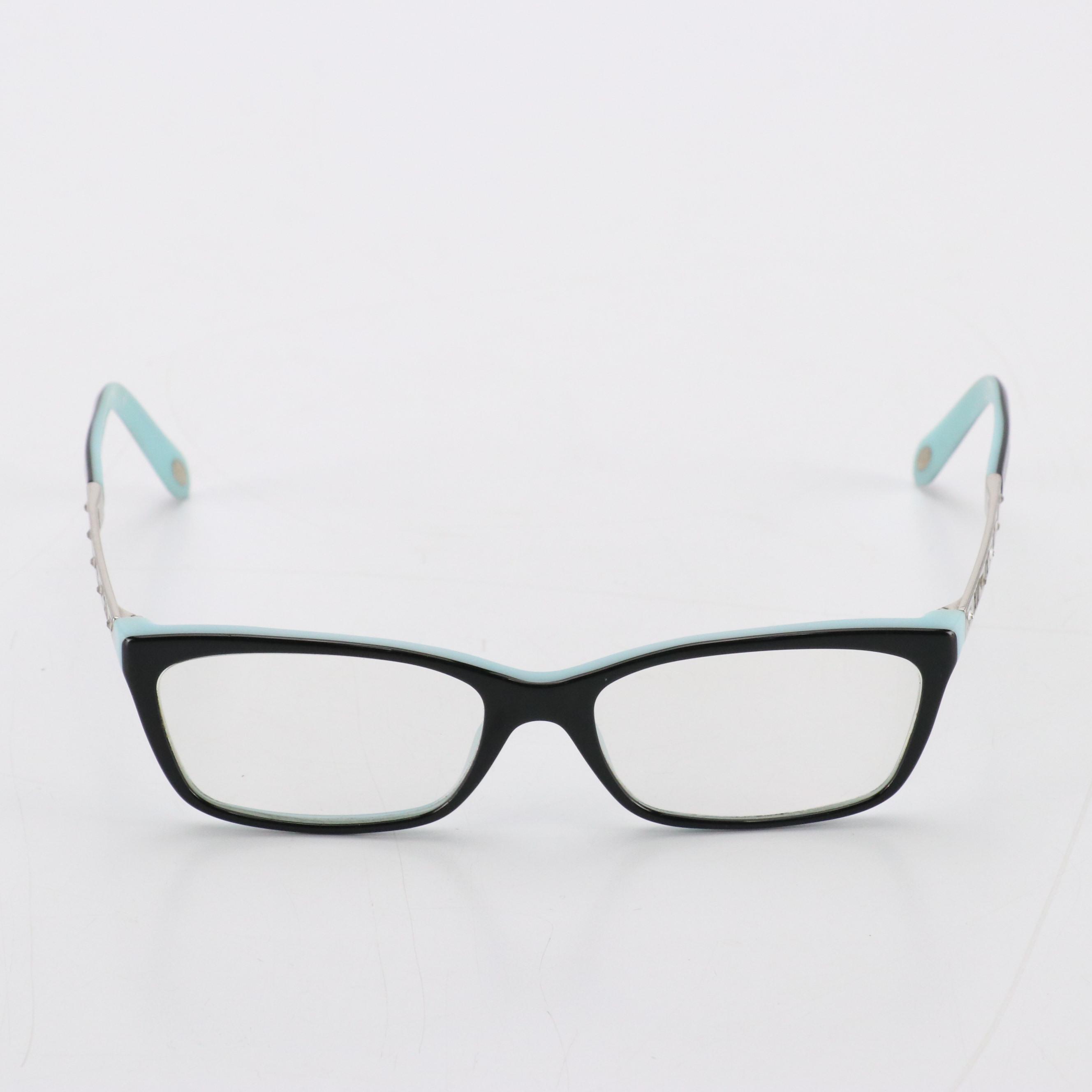 Tiffany & Co. Black and Blue Rectangular Prescription Eyeglasses in Case