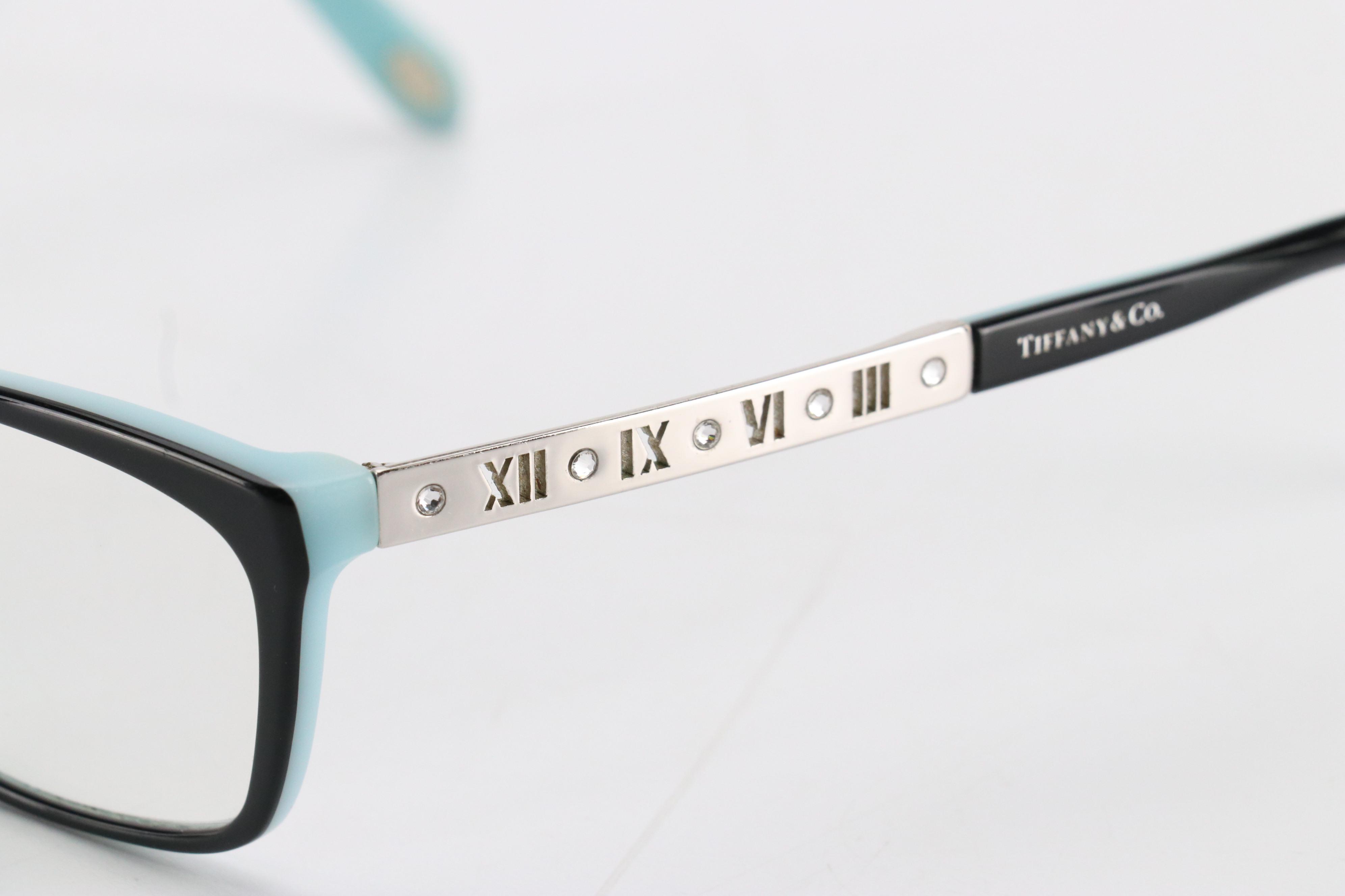 Tiffany & Co. Black and Blue Rectangular Prescription Eyeglasses in Case