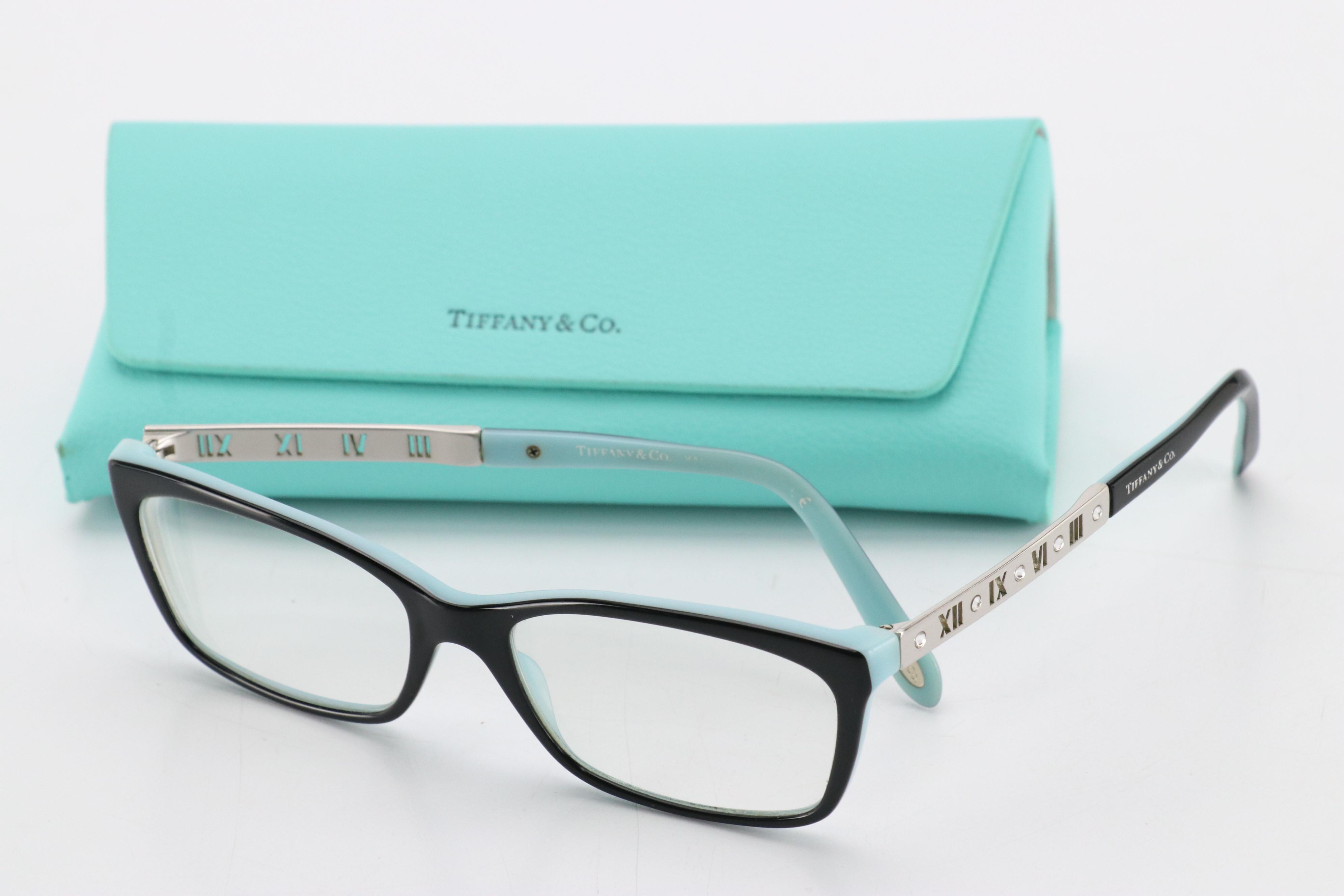 Tiffany & Co. Black and Blue Rectangular Prescription Eyeglasses in Case