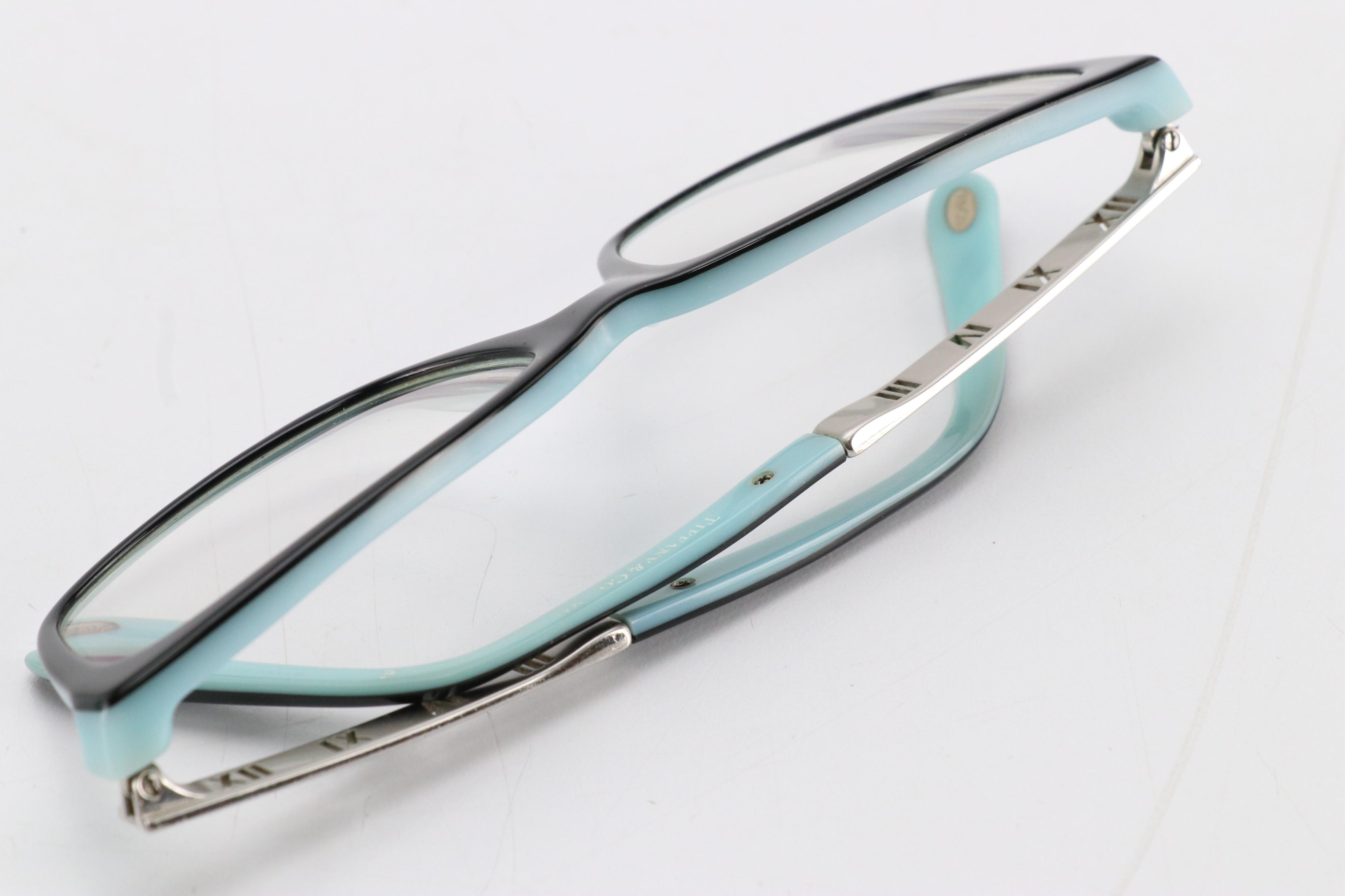 Tiffany & Co. Black and Blue Rectangular Prescription Eyeglasses in Case