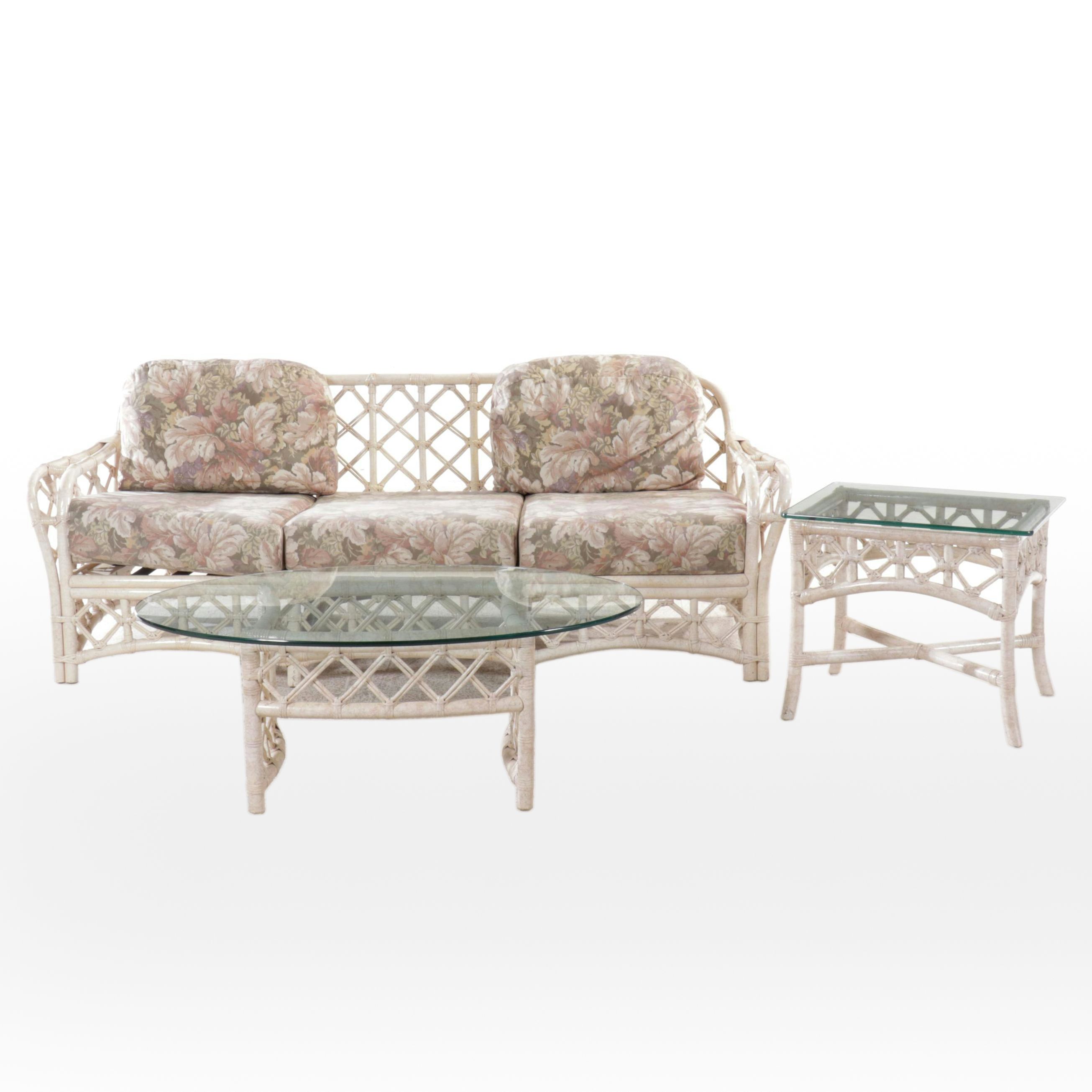 Ficks Reed White-Painted Rattan Three-Piece Patio Lounge Set