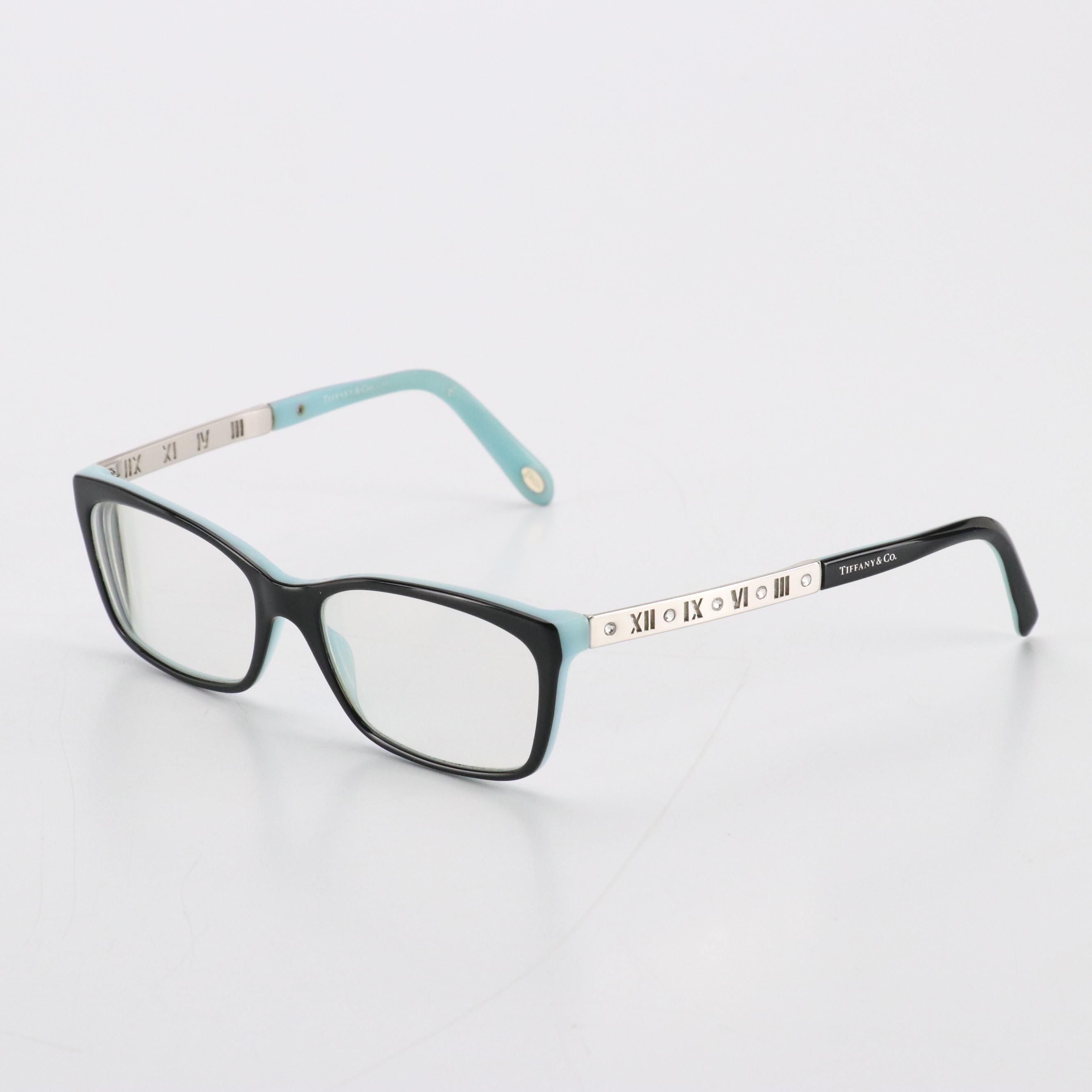Tiffany & Co. Black and Blue Rectangular Prescription Eyeglasses in Case