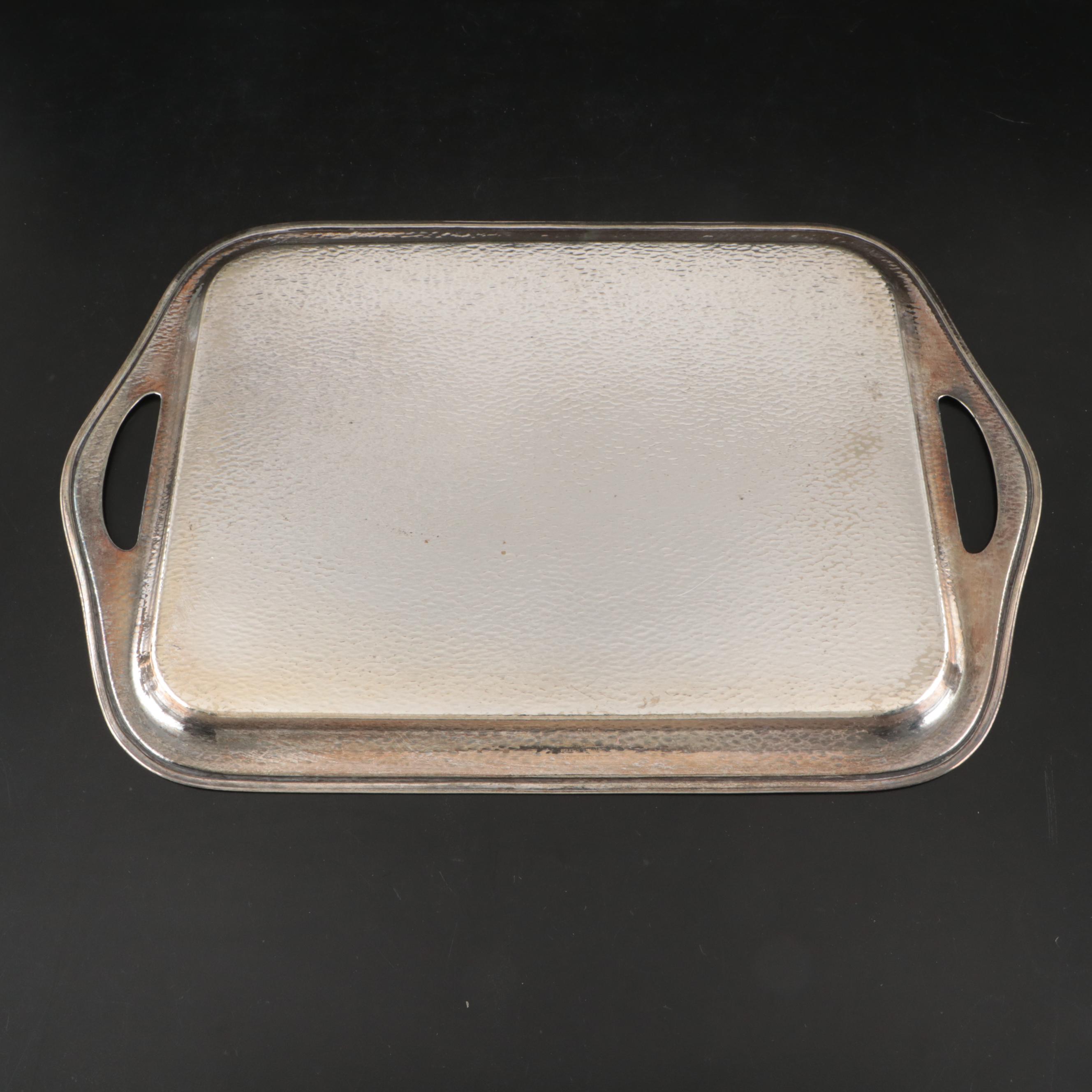 Homan Art Deco Style Hammered Silver Plate Cocktail Set with Tray