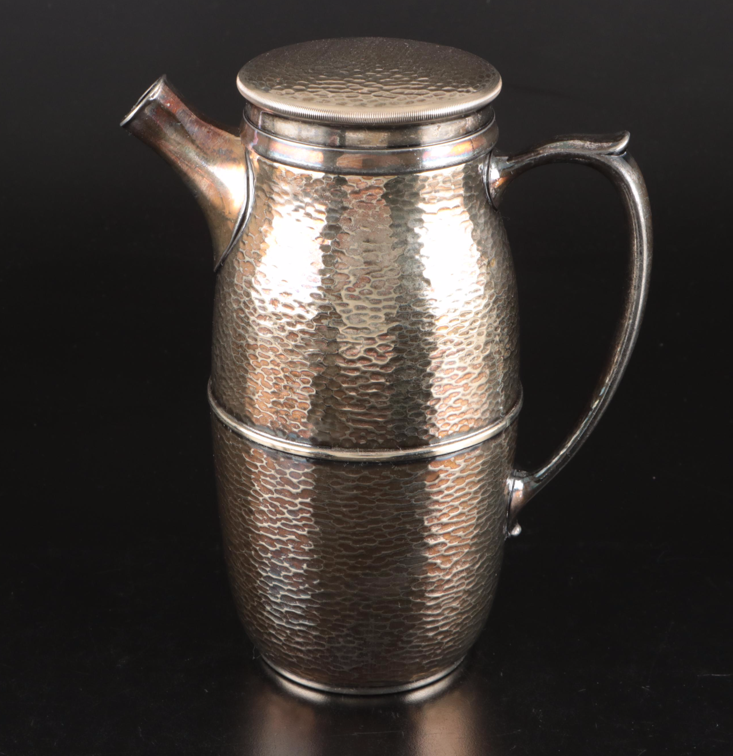 Homan Art Deco Style Hammered Silver Plate Cocktail Set with Tray