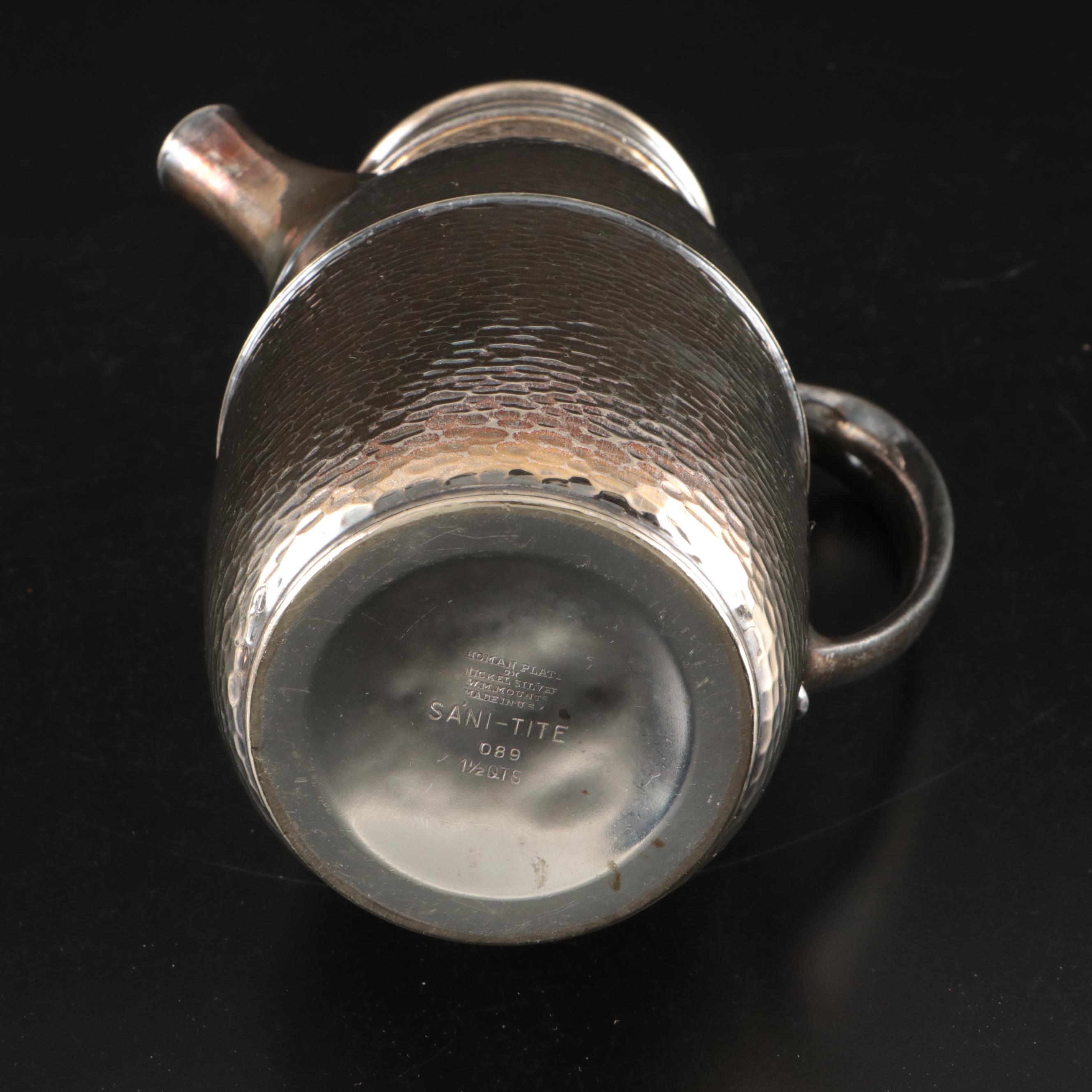 Homan Art Deco Style Hammered Silver Plate Cocktail Set with Tray