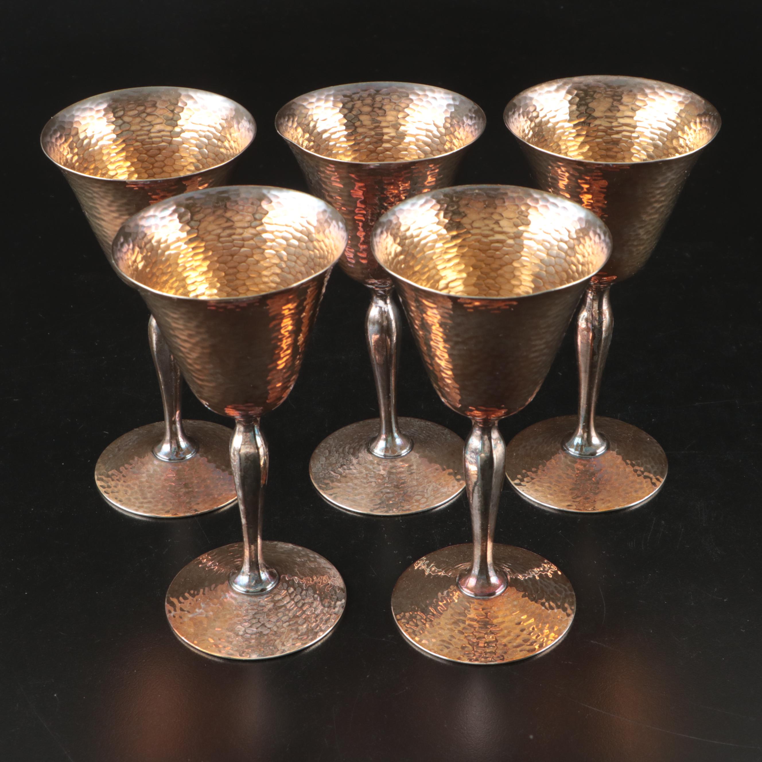 Homan Art Deco Style Hammered Silver Plate Cocktail Set with Tray
