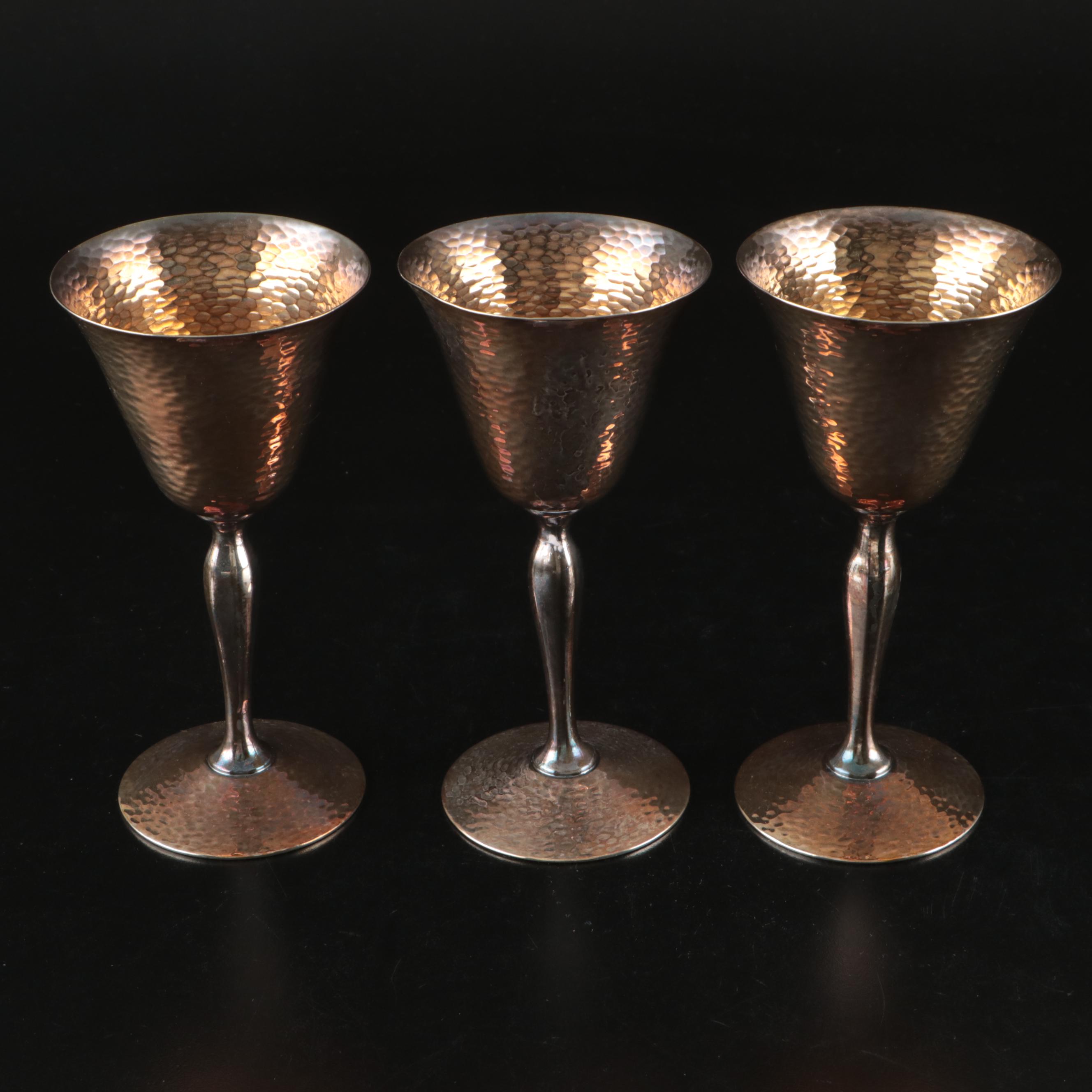 Homan Art Deco Style Hammered Silver Plate Cocktail Set with Tray