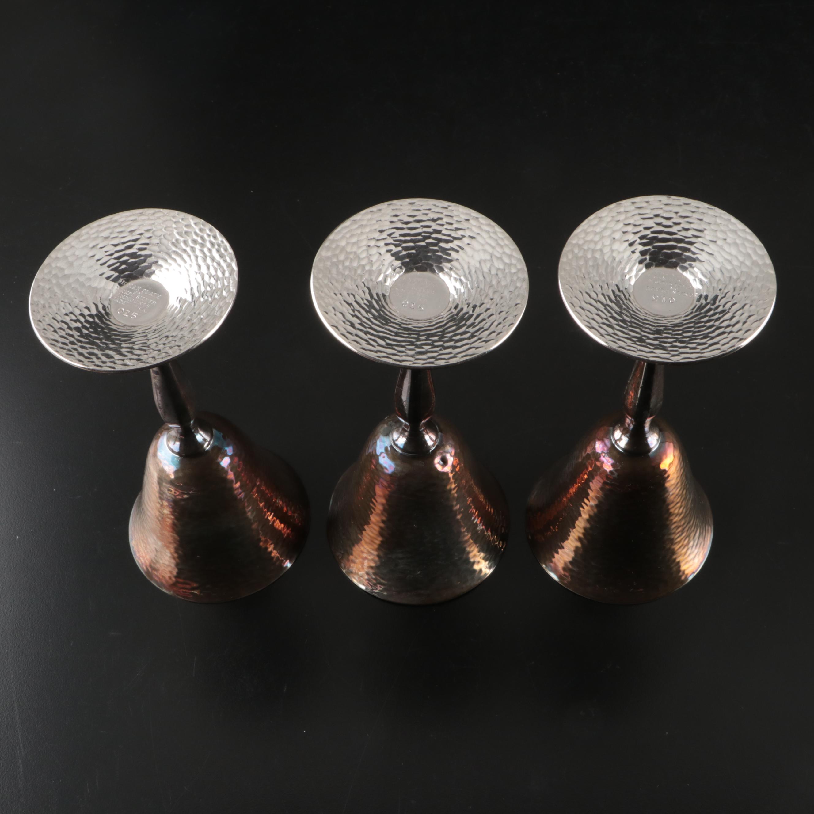 Homan Art Deco Style Hammered Silver Plate Cocktail Set with Tray