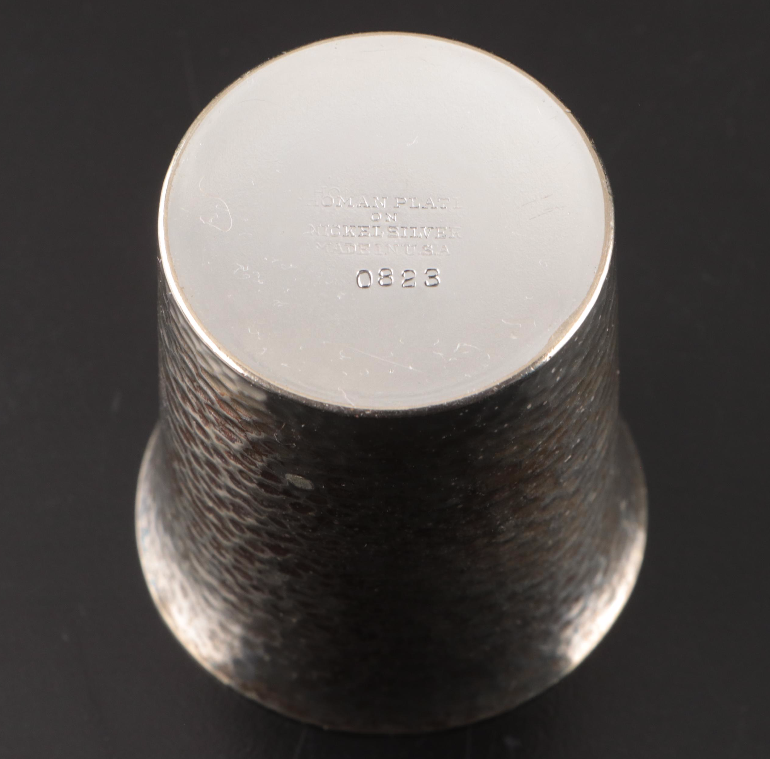 Homan Art Deco Style Hammered Silver Plate Cocktail Set with Tray