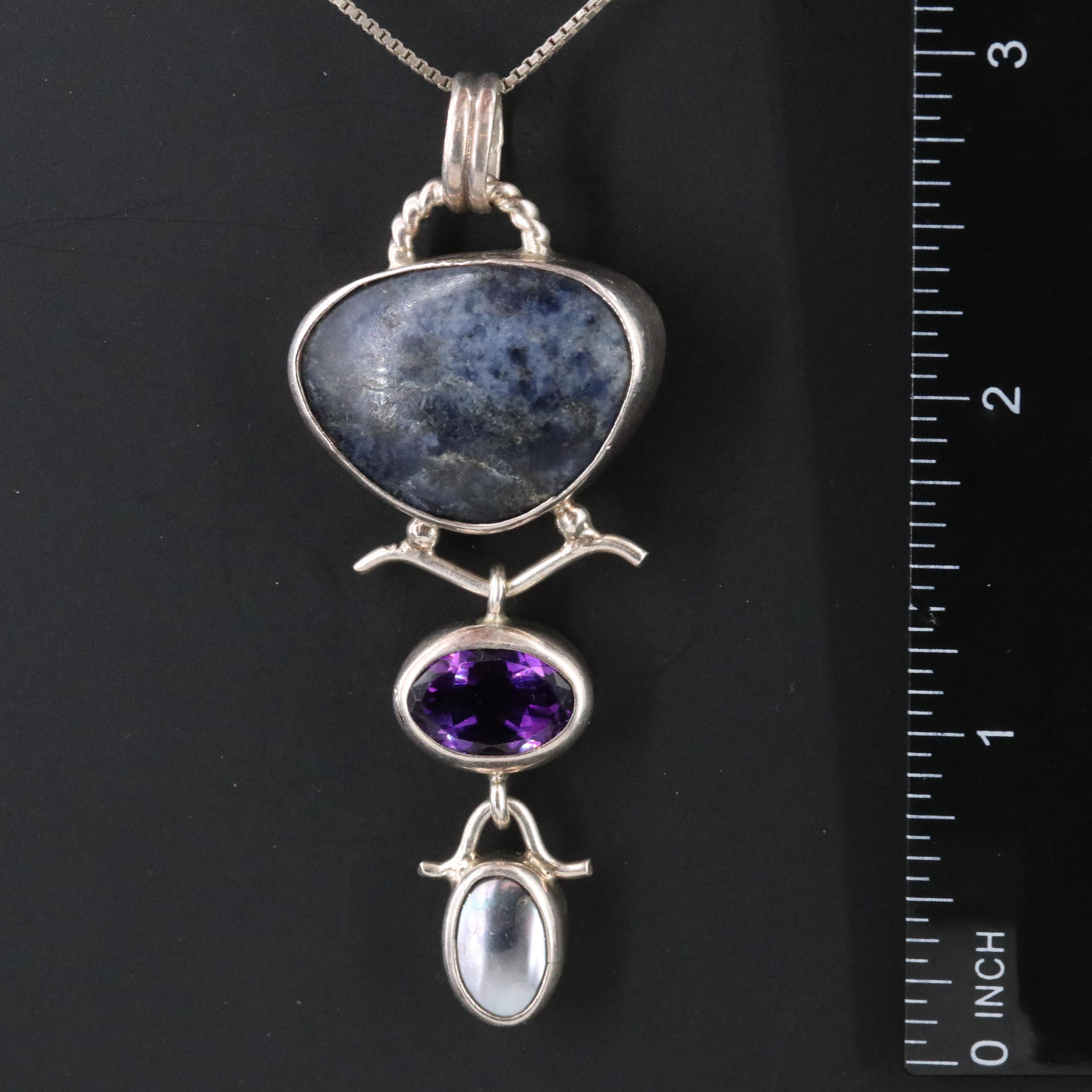 Sterling Sodalite, Amethyst and Pearl Necklace