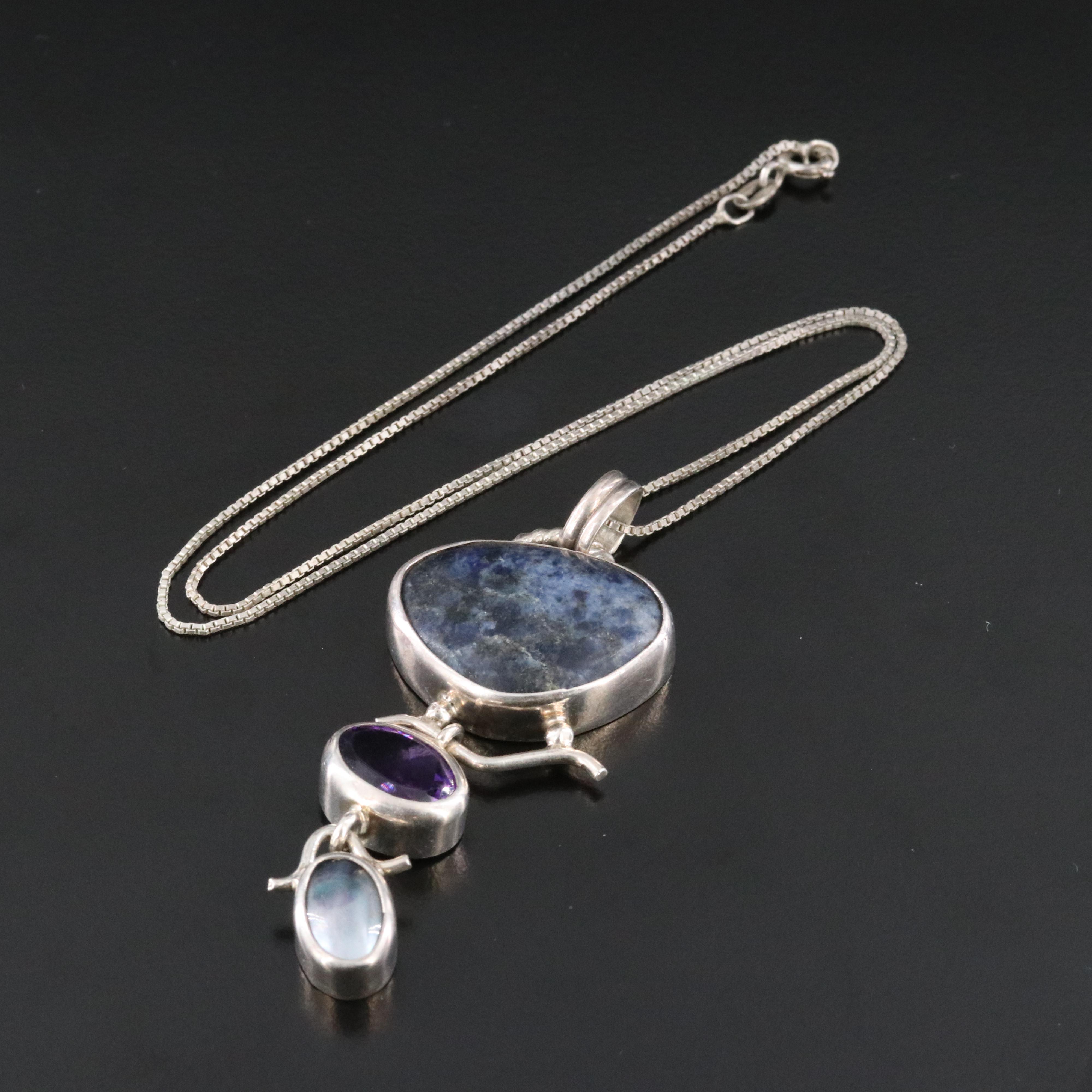 Sterling Sodalite, Amethyst and Pearl Necklace
