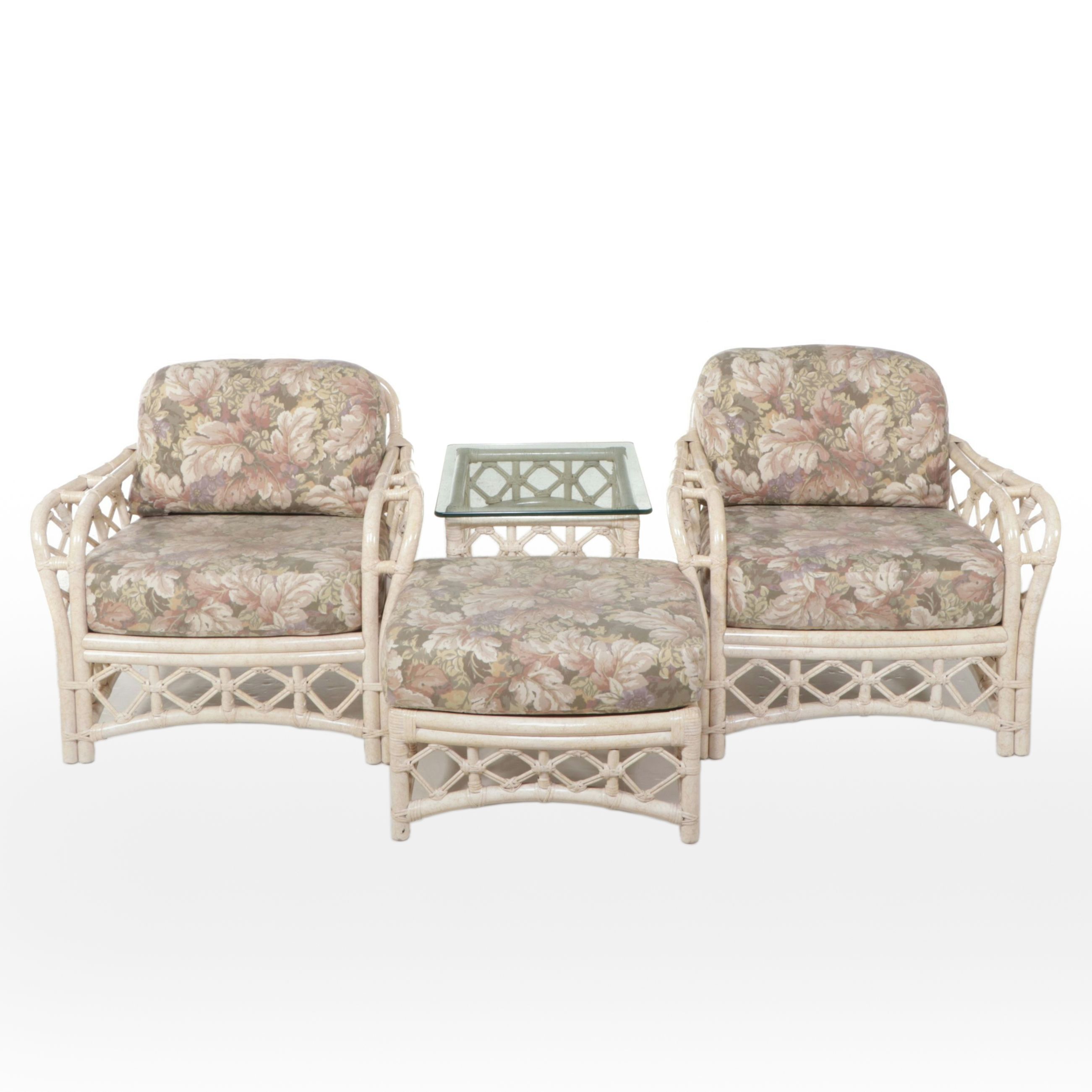 Ficks Reed White-Painted Rattan Four-Piece Patio Lounge Set