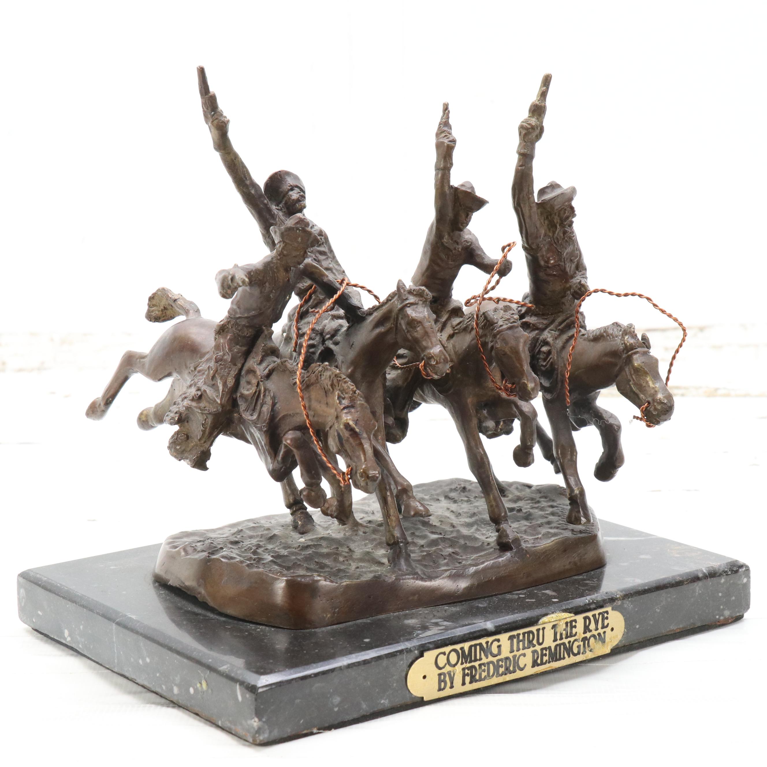 Bronze Sculpture After Frederic Remington "Coming Thru The Rye"